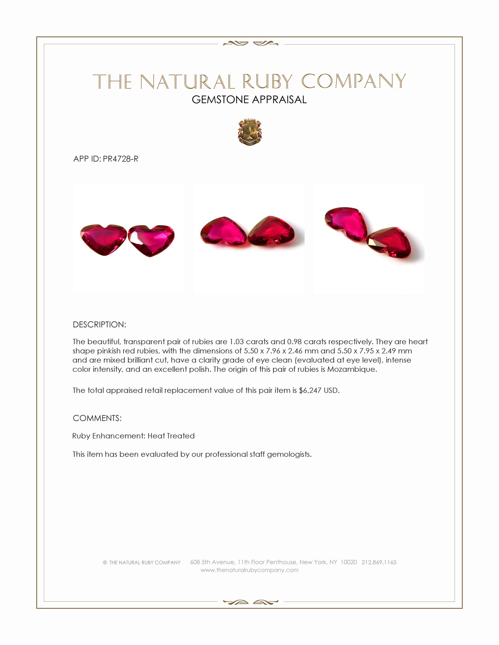 2.01 Ct.Tw. Pinkish Red Ruby Pair from Mozambique