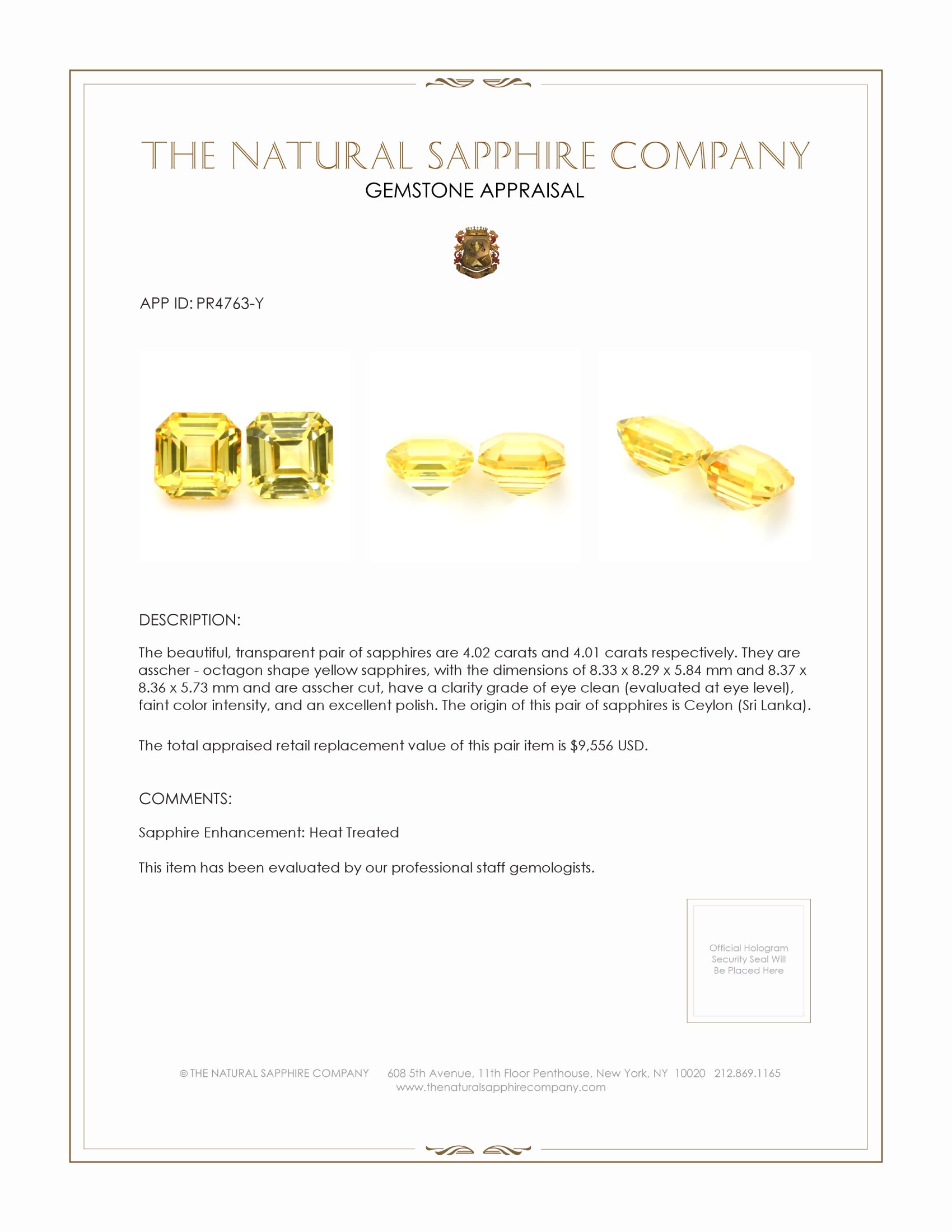 8.03 Ct.Tw. Yellow Sapphire Pair from Ceylon (Sri Lanka)