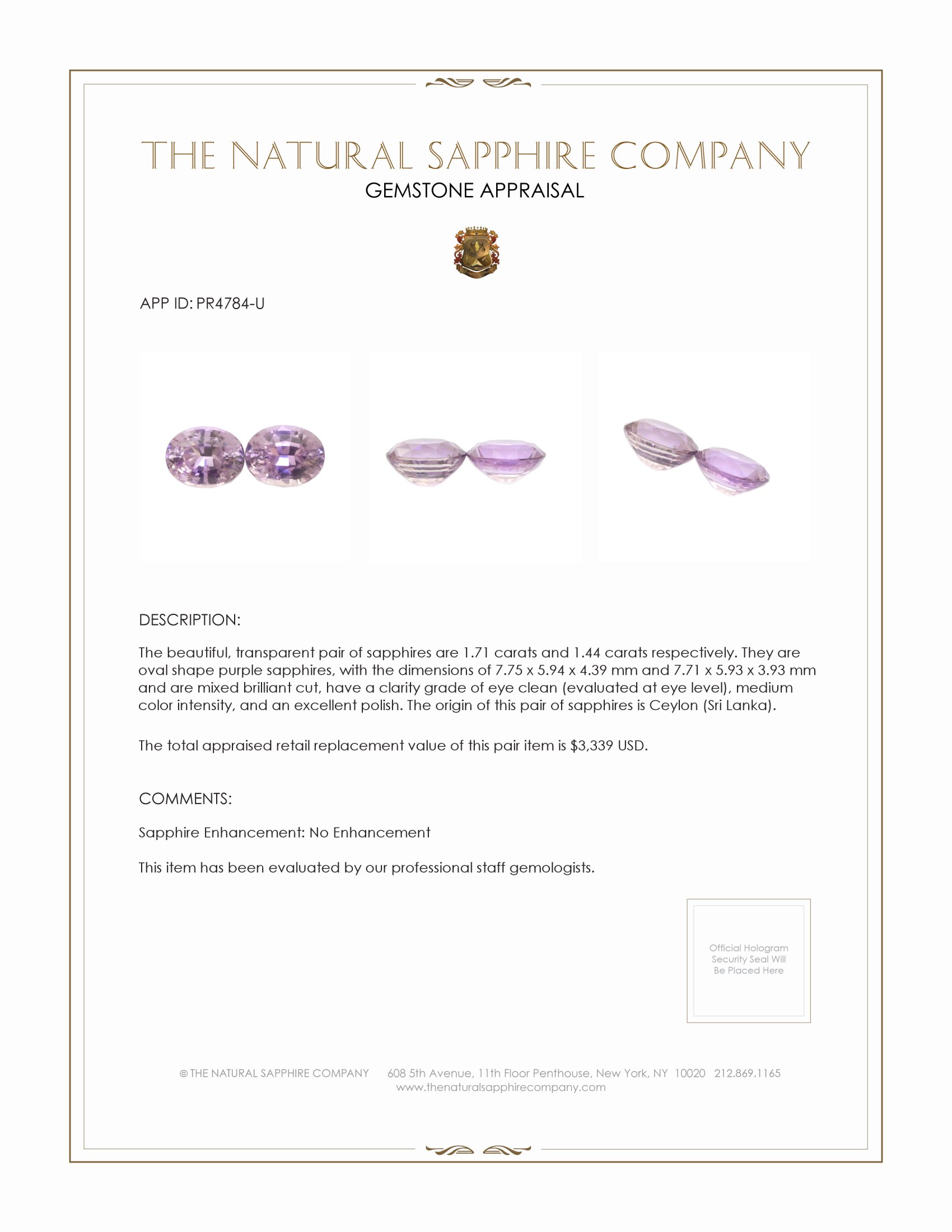 3.15 Ct.Tw. Purple Sapphire Pair from Ceylon (Sri Lanka)