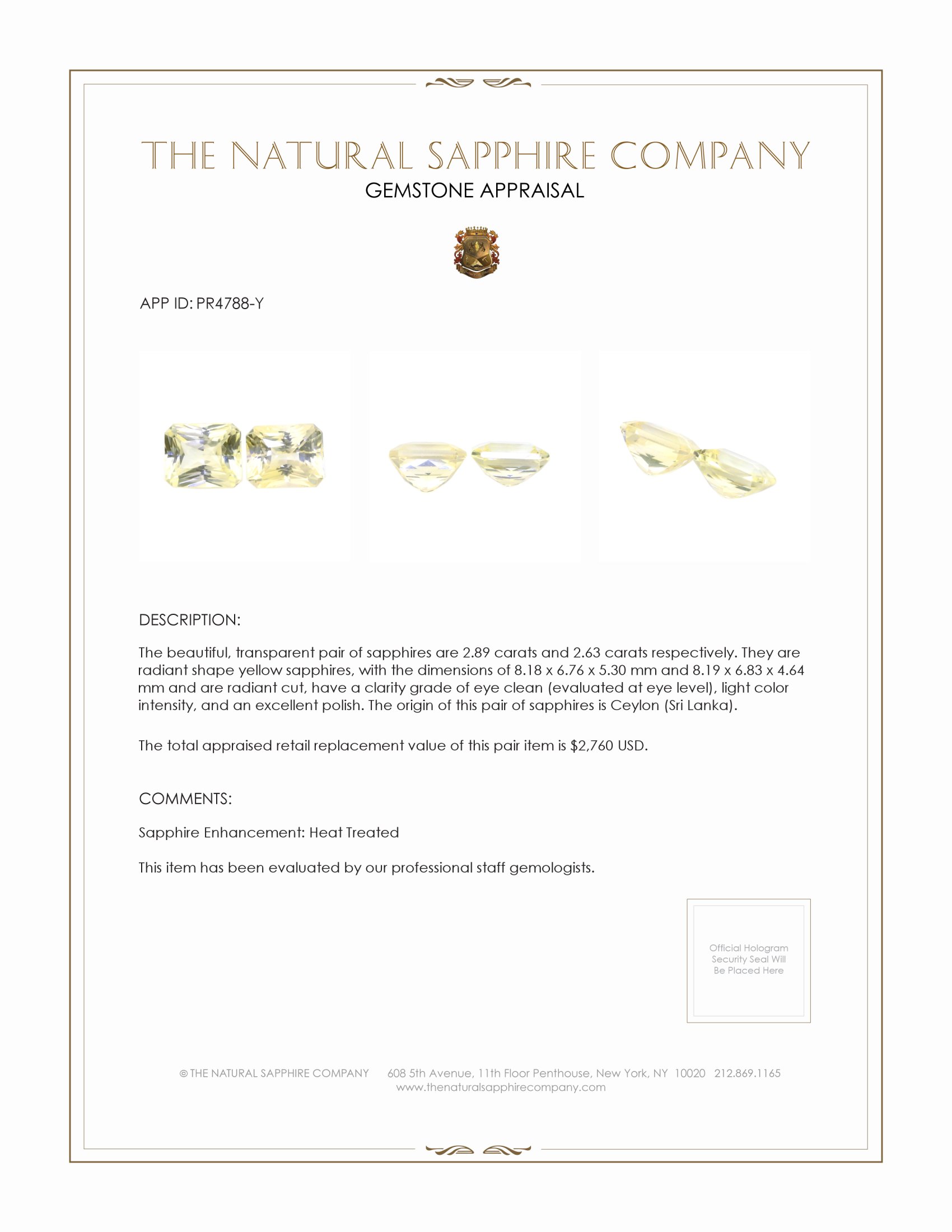 5.52 Ct.Tw. Yellow Sapphire Pair from Ceylon (Sri Lanka)