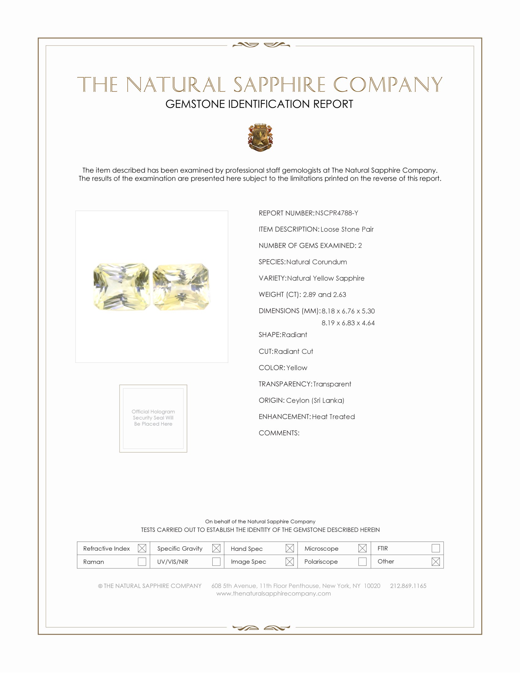 5.52 Ct.Tw. Yellow Sapphire Pair from Ceylon (Sri Lanka)
