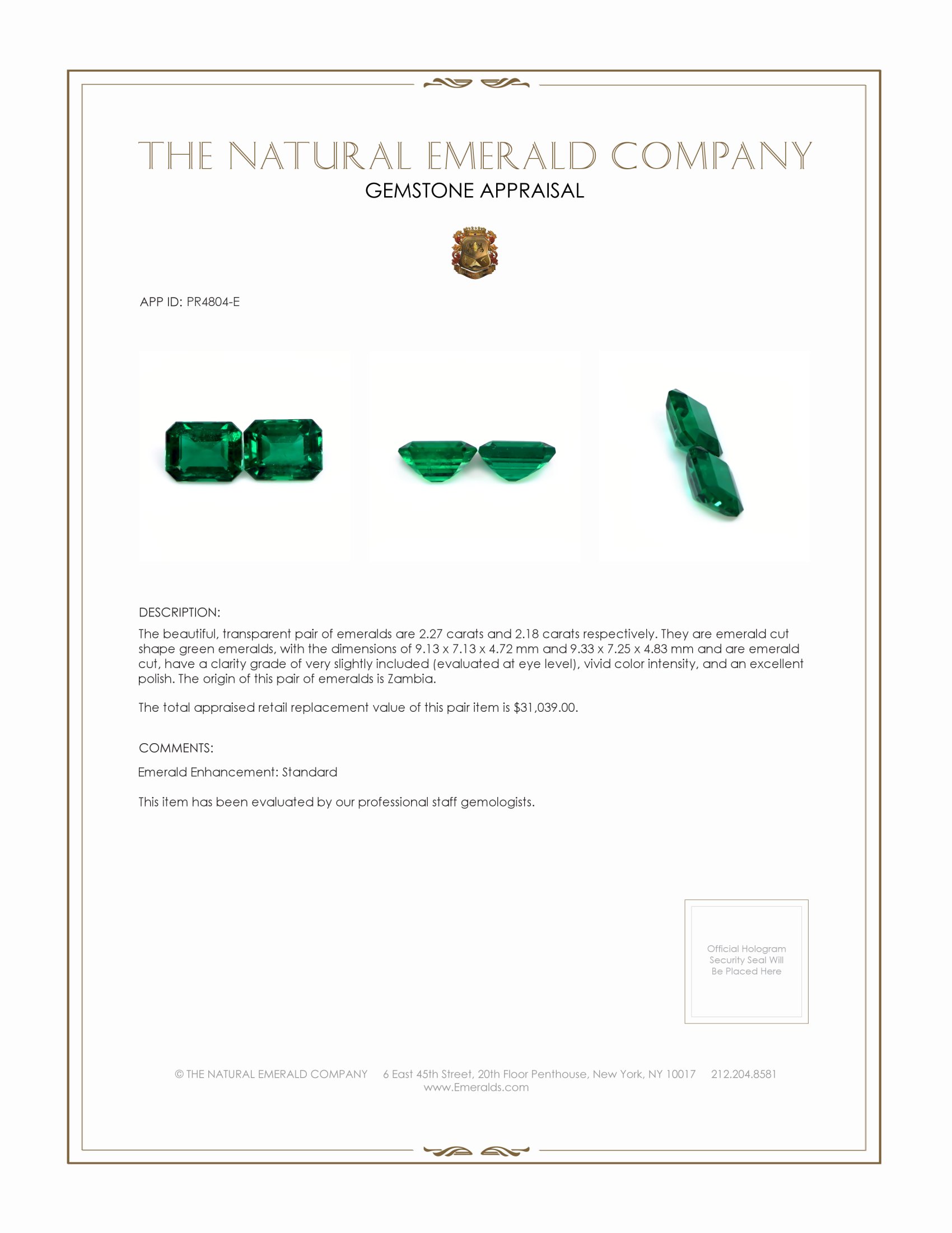 4.45 Ct.Tw. Emerald Pair from Zambia