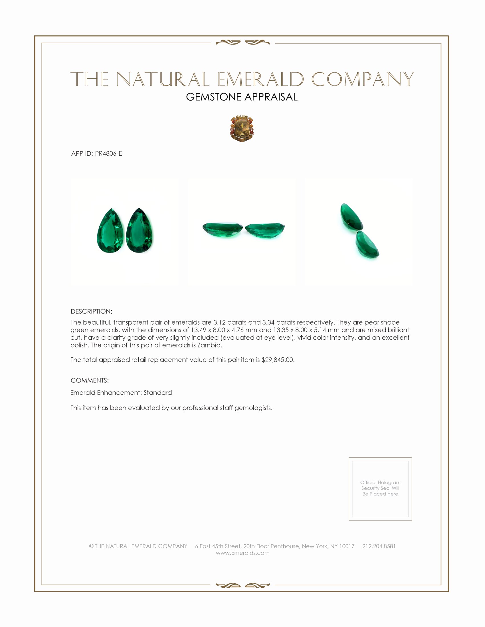 6.46 Ct.Tw. Emerald Pair from Zambia