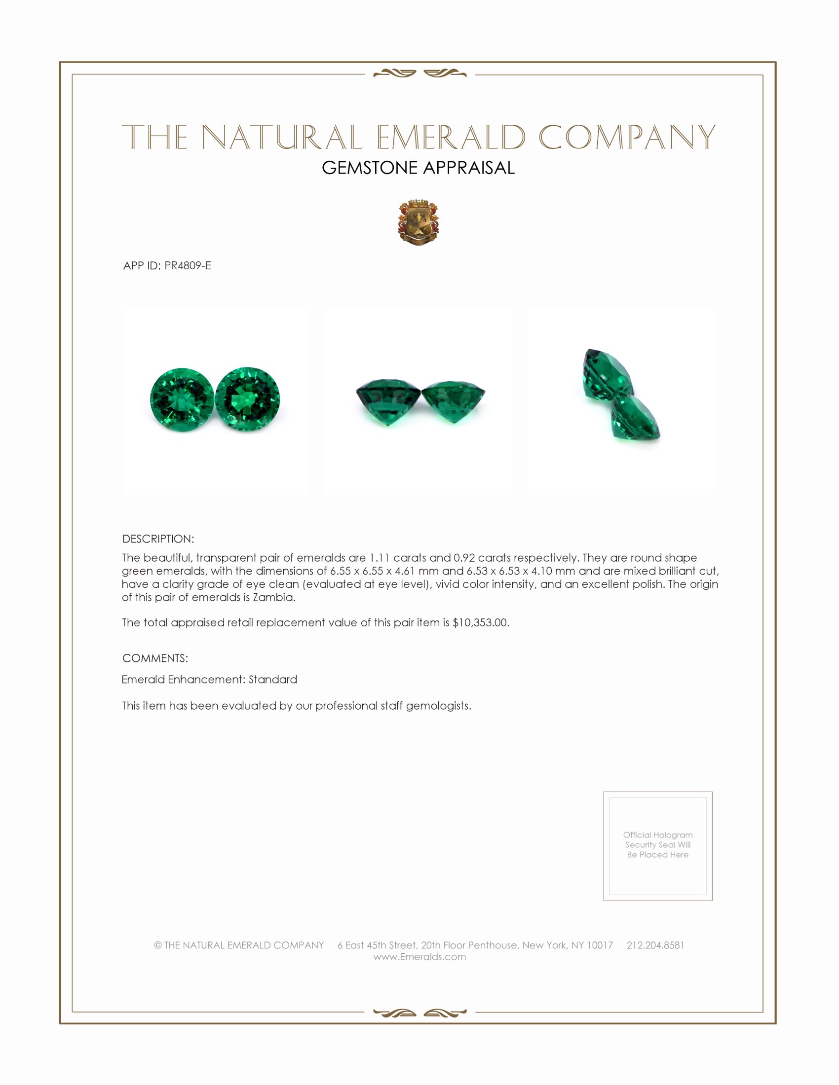 2.03 Ct.Tw. Emerald Pair from Zambia