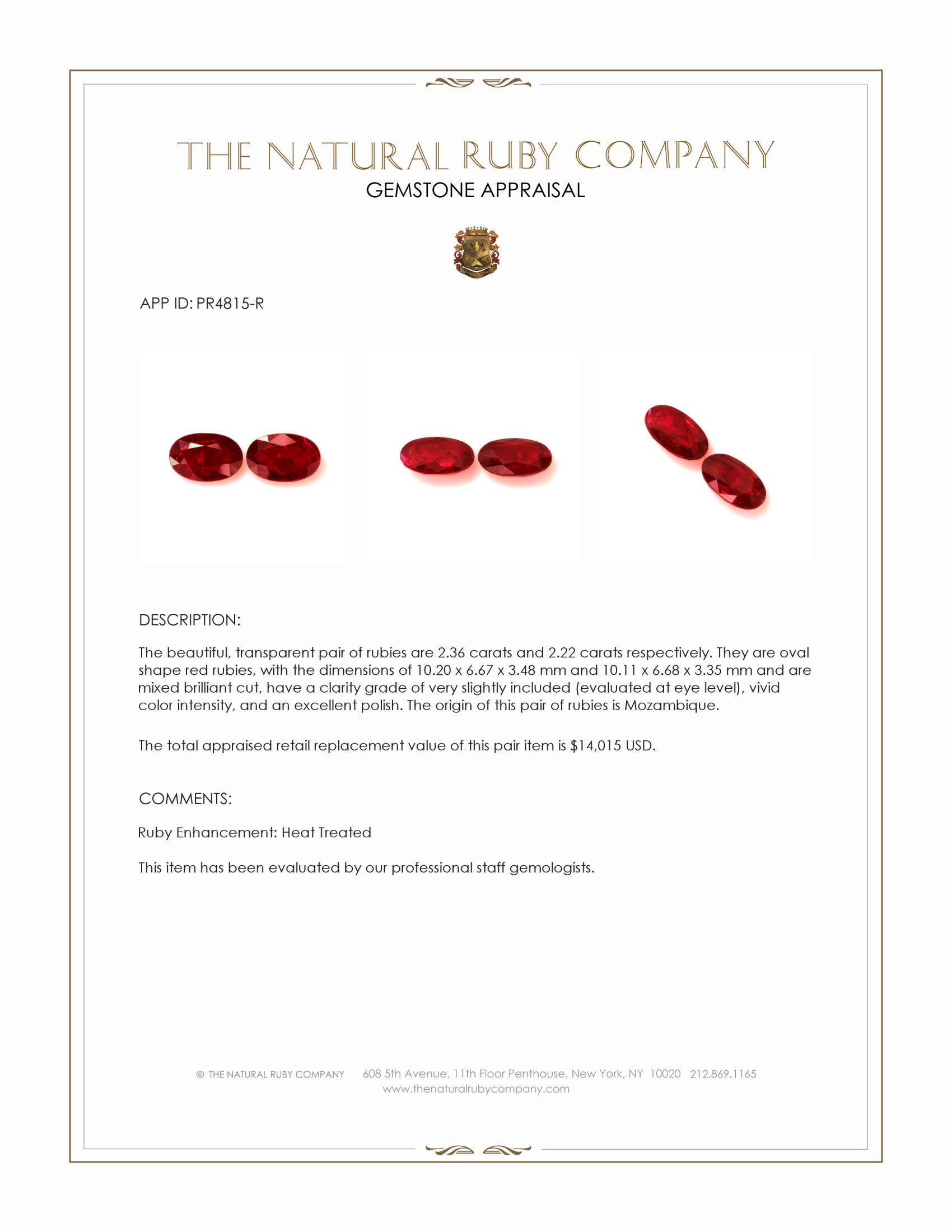 4.58 Ct.Tw. Ruby Pair from Mozambique