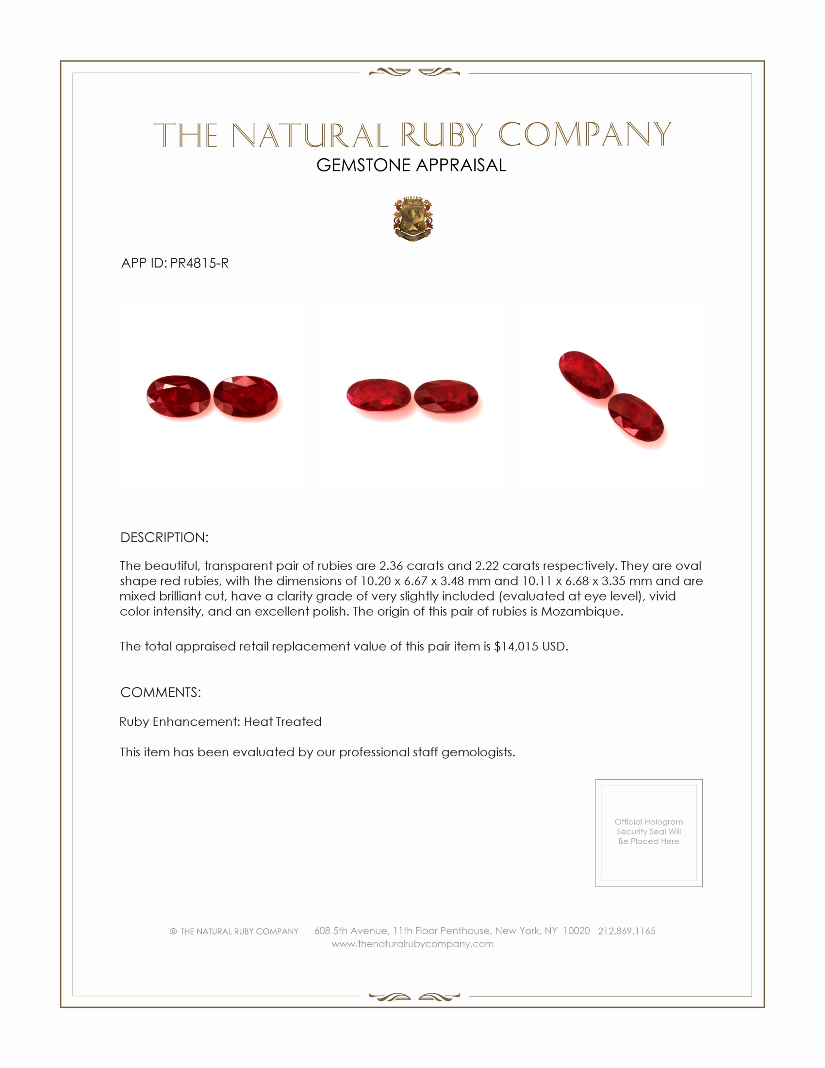 4.58 Ct.Tw. Ruby Pair from Mozambique