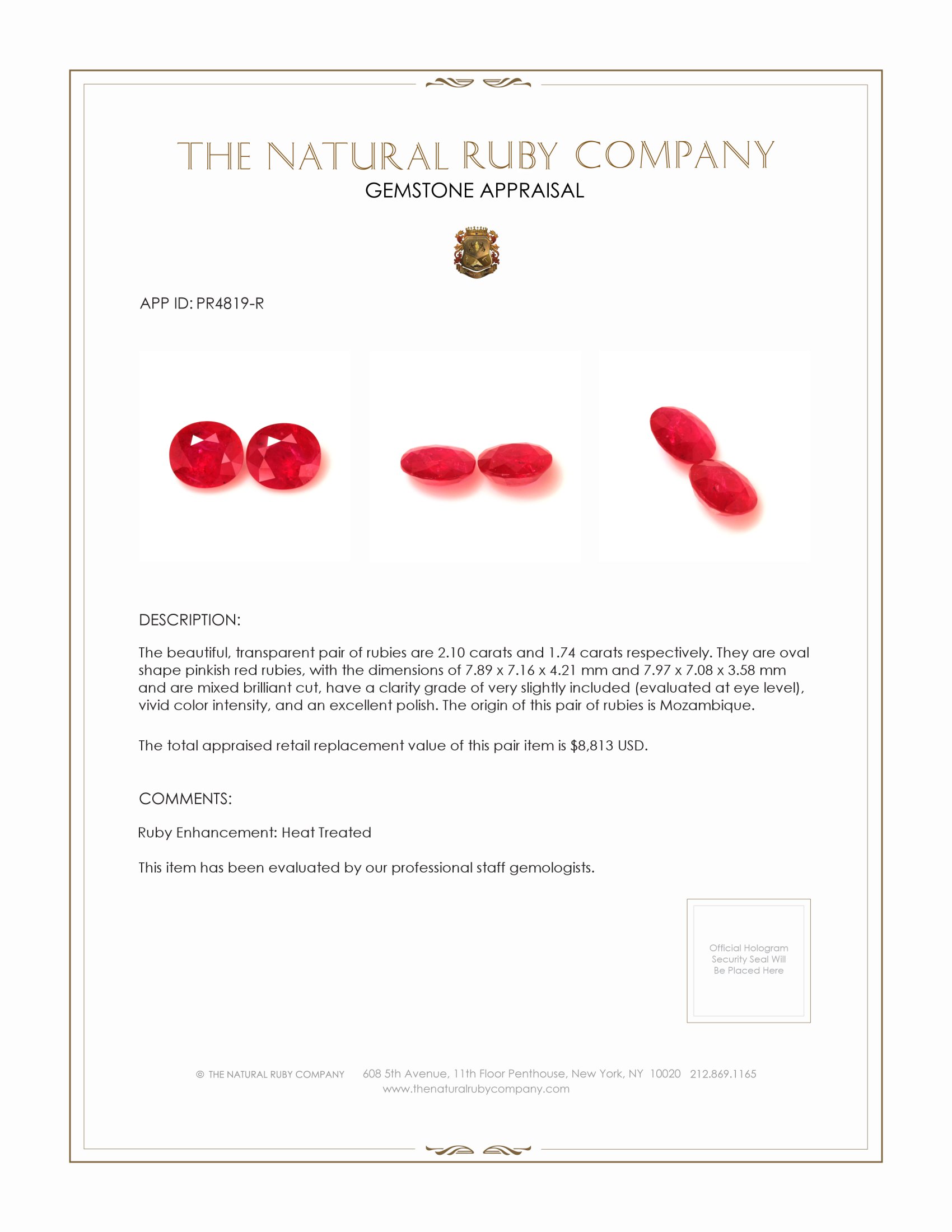 3.84 Ct.Tw. Ruby Pair from Mozambique