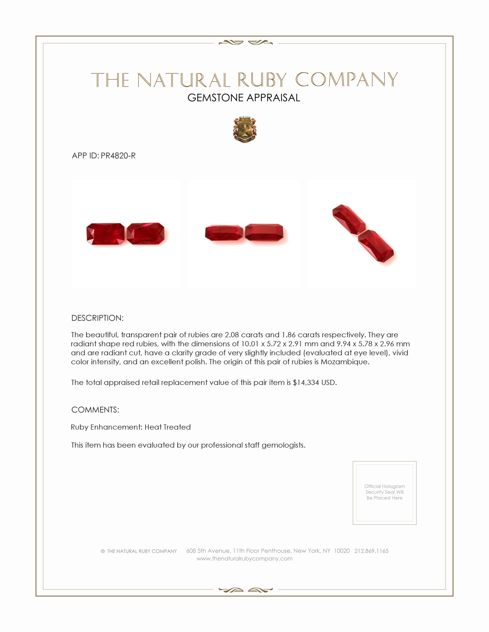 3.94 Ct.Tw. Ruby Pair from Mozambique