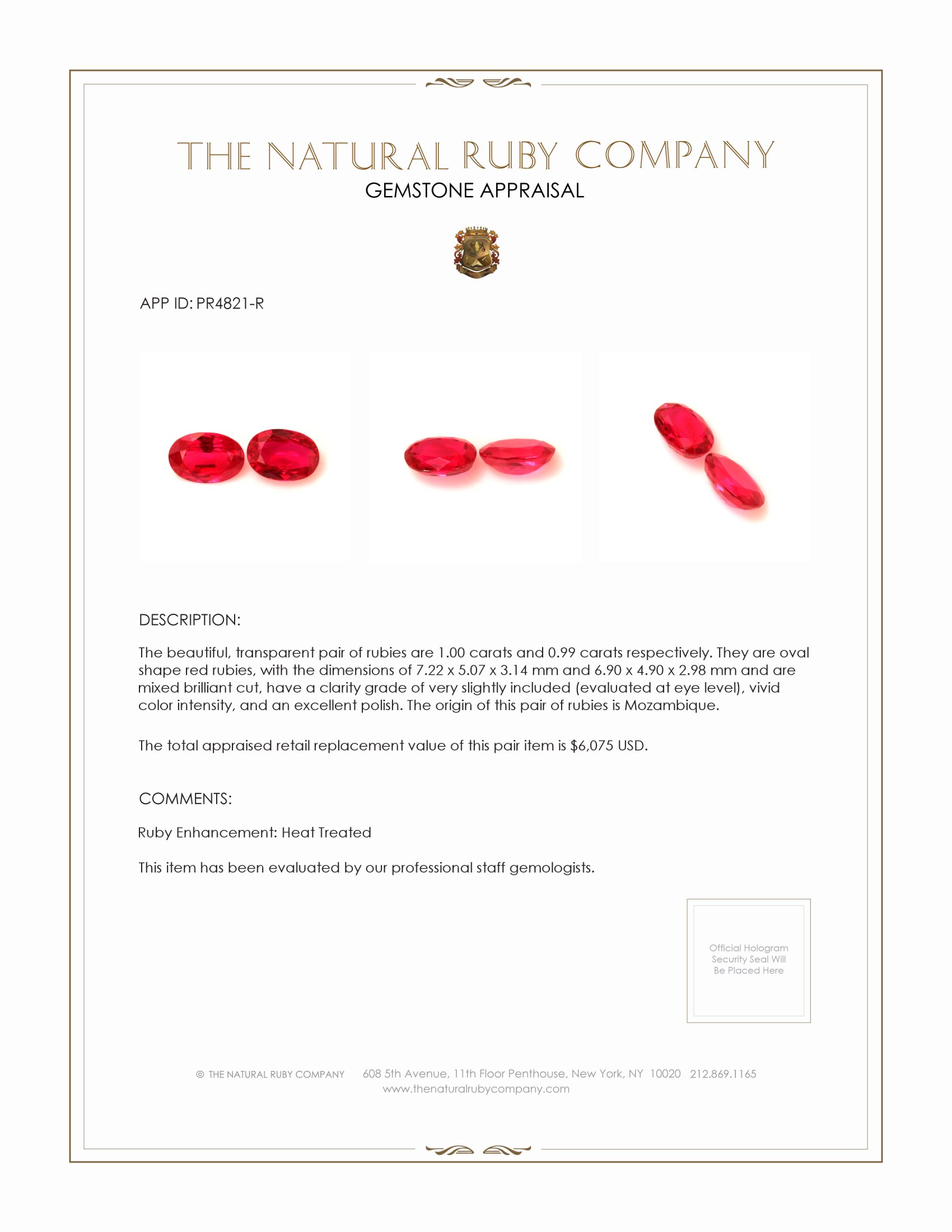 1.99 Ct.Tw. Ruby Pair from Mozambique