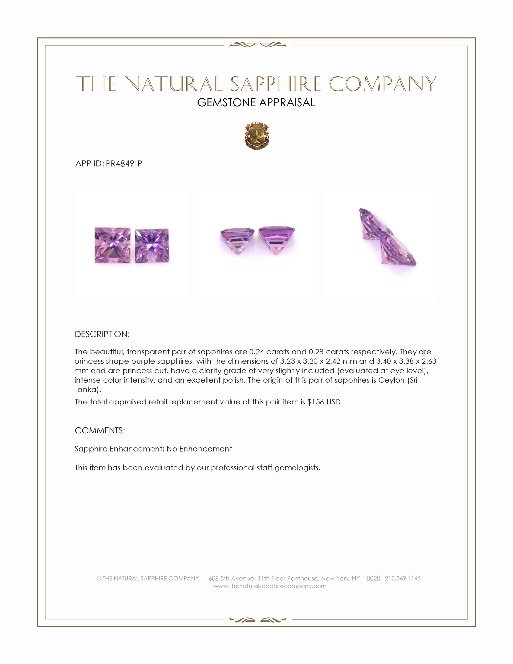 0.52 Ct.Tw. Purple Sapphire Pair from Ceylon (Sri Lanka)