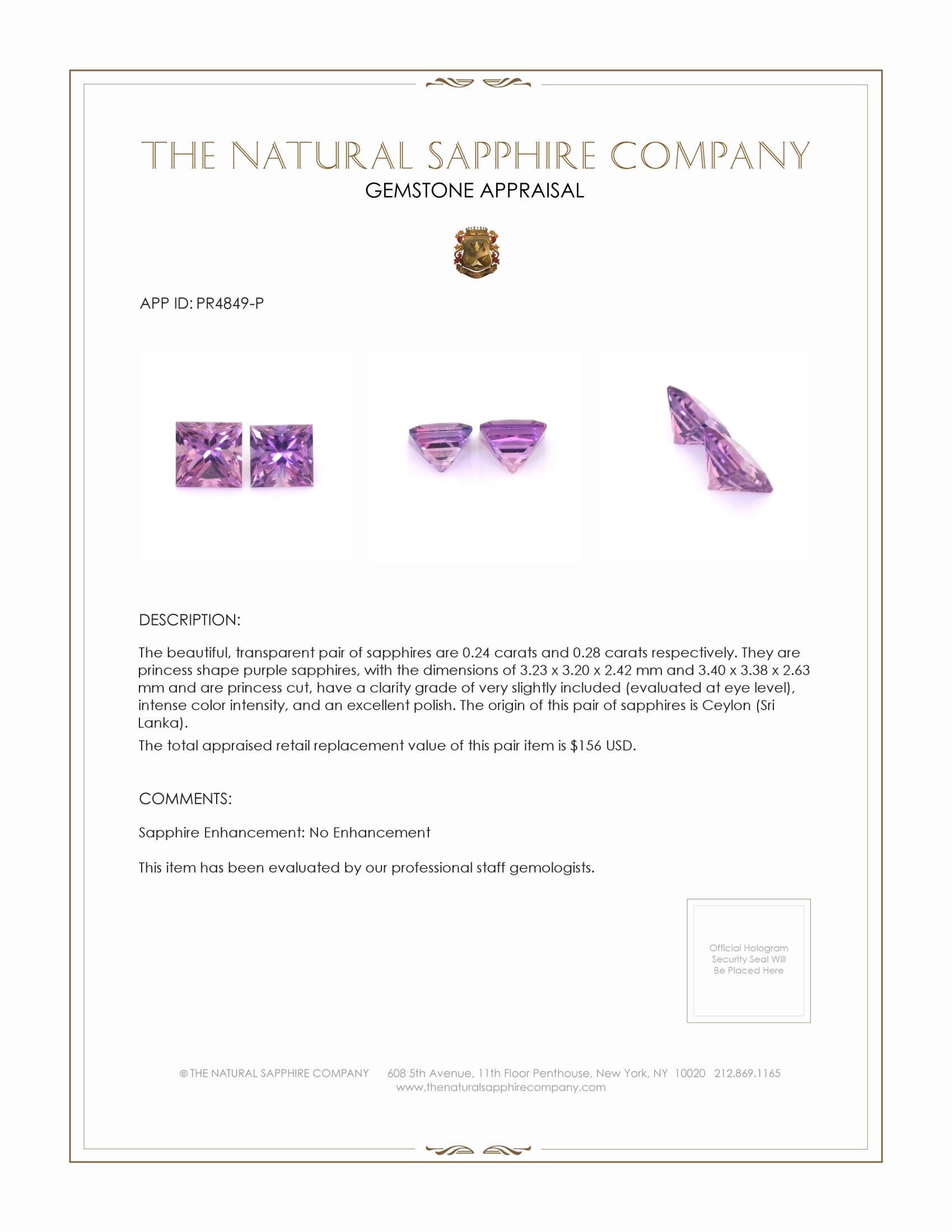 0.52 Ct.Tw. Purple Sapphire Pair from Ceylon (Sri Lanka)