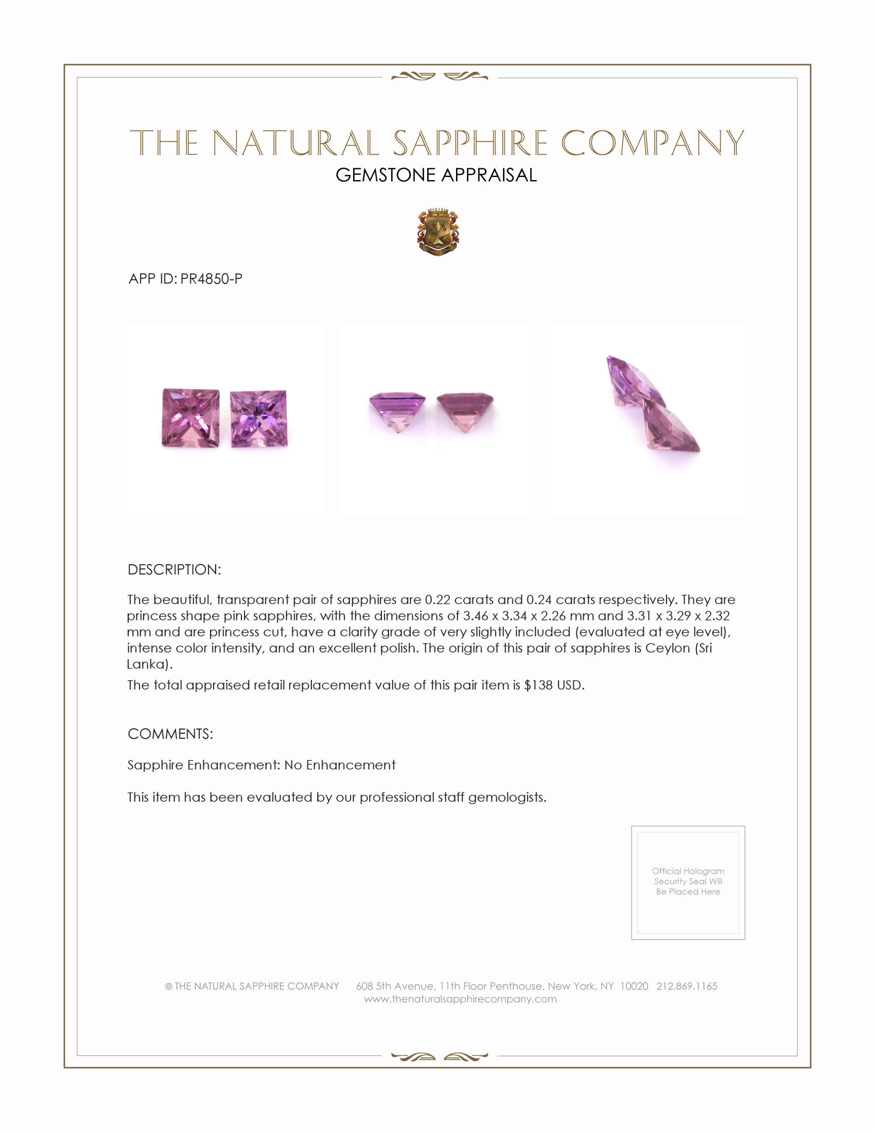 0.46 Ct.Tw. Pink Sapphire Pair from Ceylon (Sri Lanka)