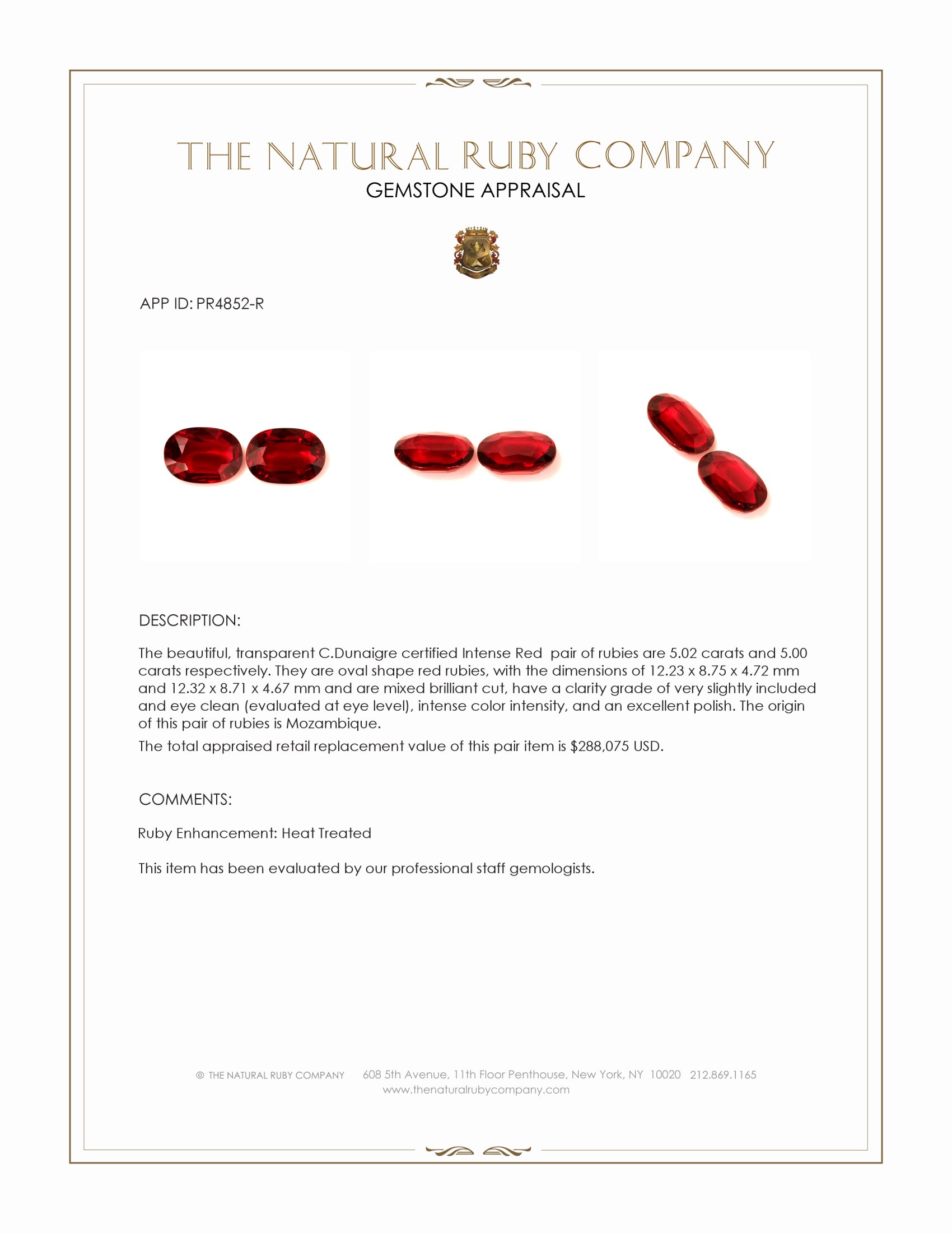 10.02 Ct.Tw. Ruby Pair from Mozambique
