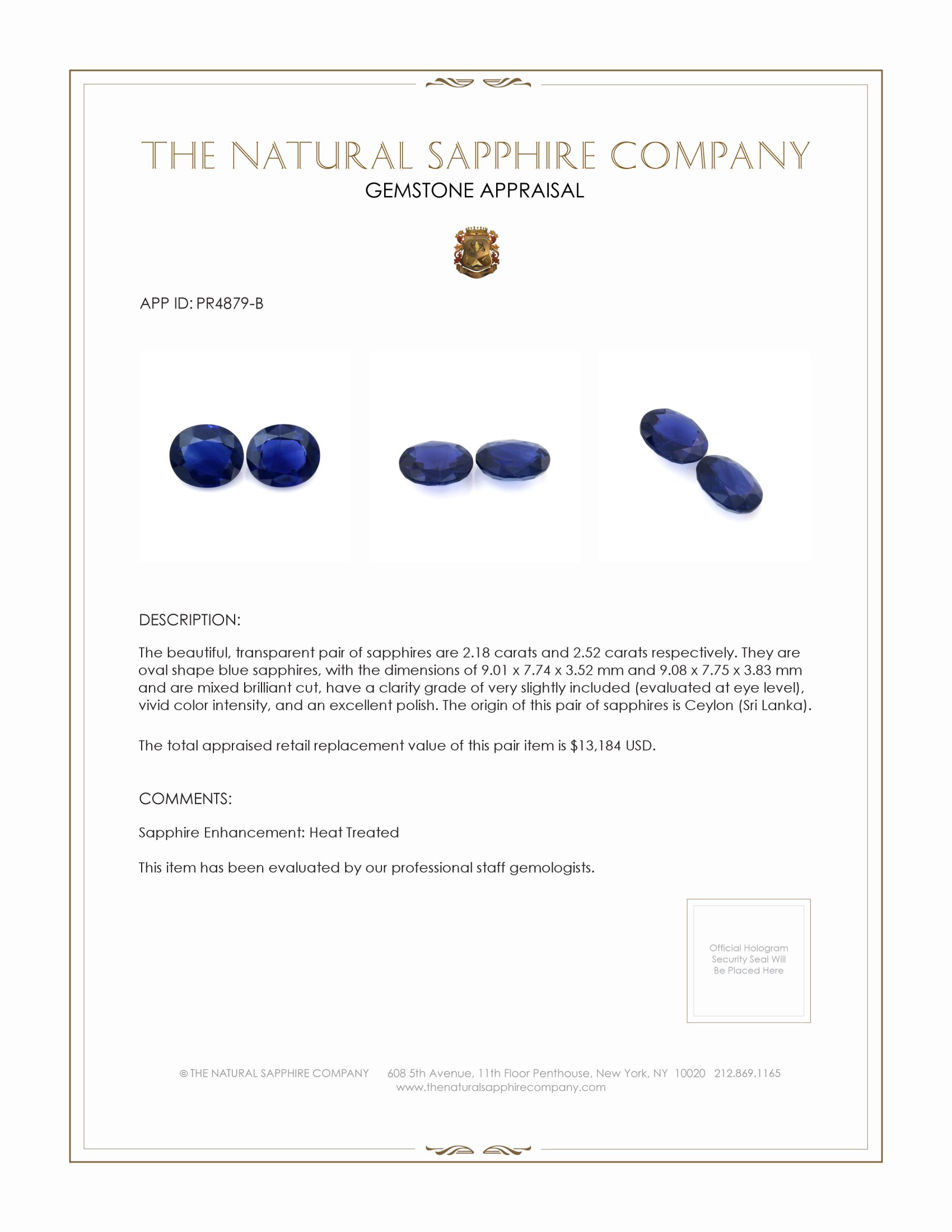 4.70 Ct.Tw. Blue Sapphire Pair from Ceylon (Sri Lanka)