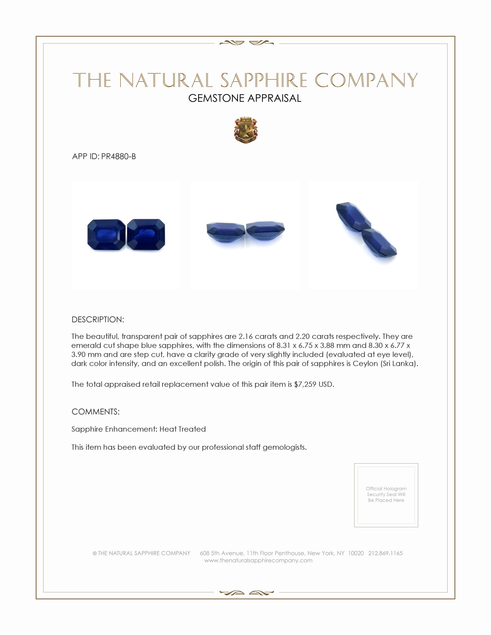 4.36 Ct.Tw. Blue Sapphire Pair from Ceylon (Sri Lanka)