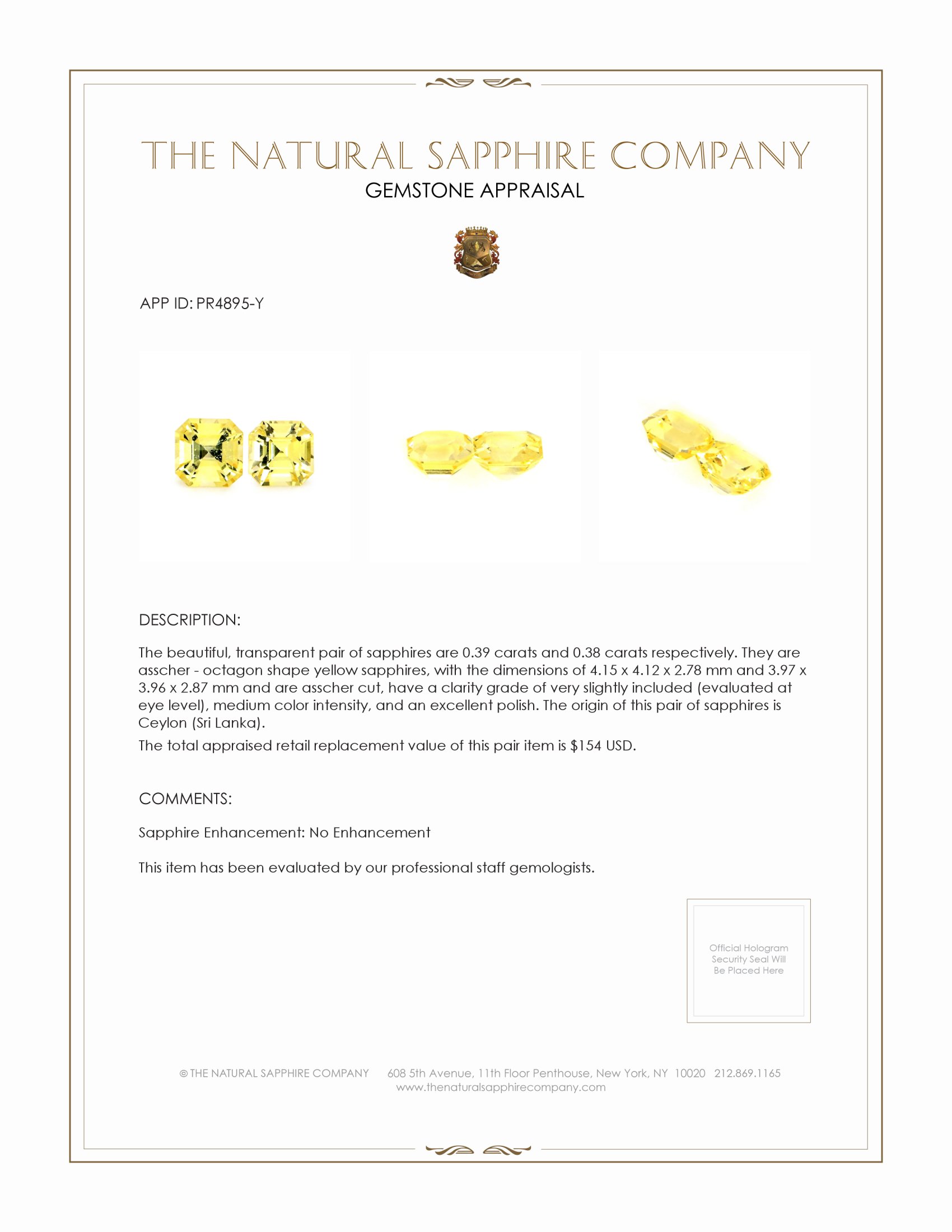 0.77 Ct.Tw. Yellow Sapphire Pair from Ceylon (Sri Lanka)