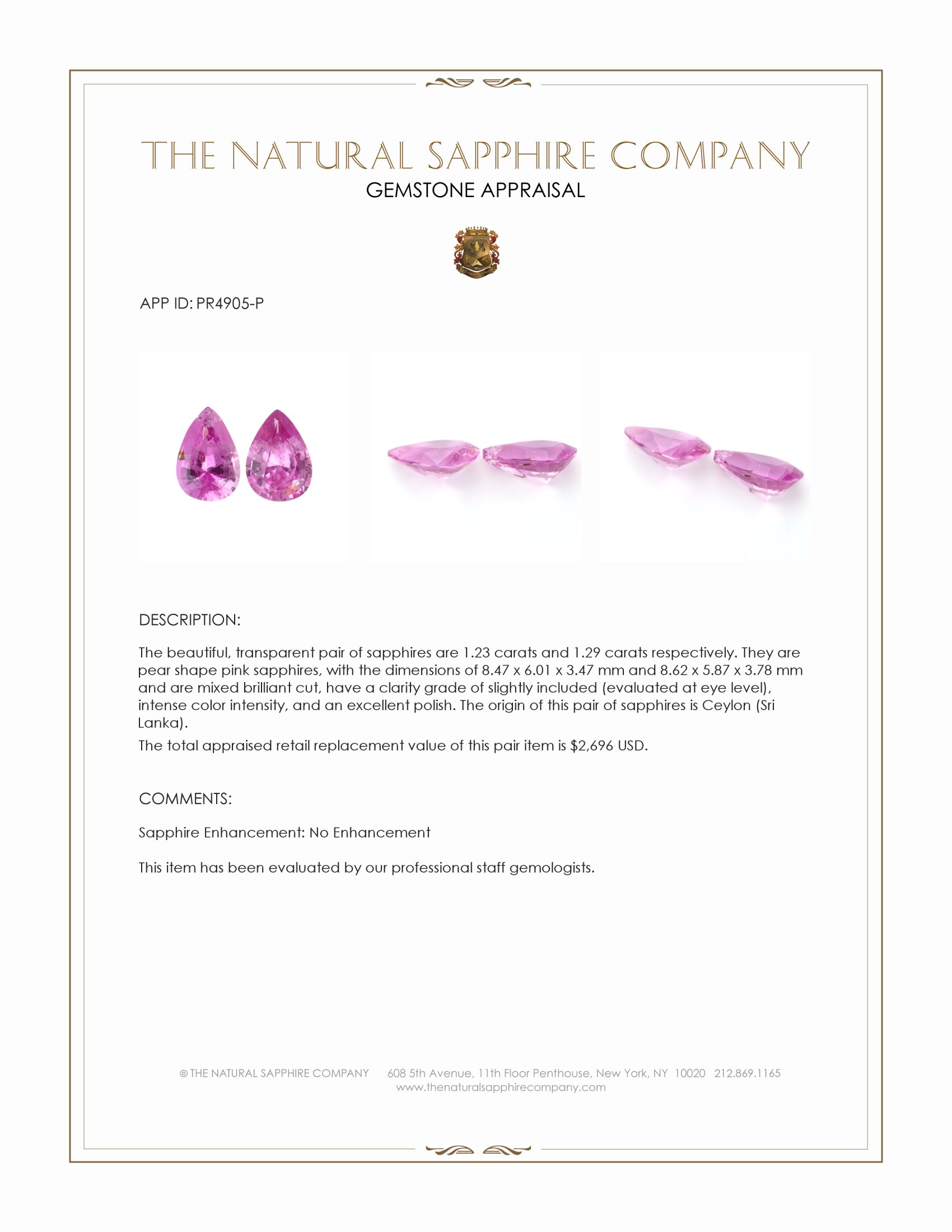 2.52 Ct.Tw. Pink Sapphire Pair from Ceylon (Sri Lanka)