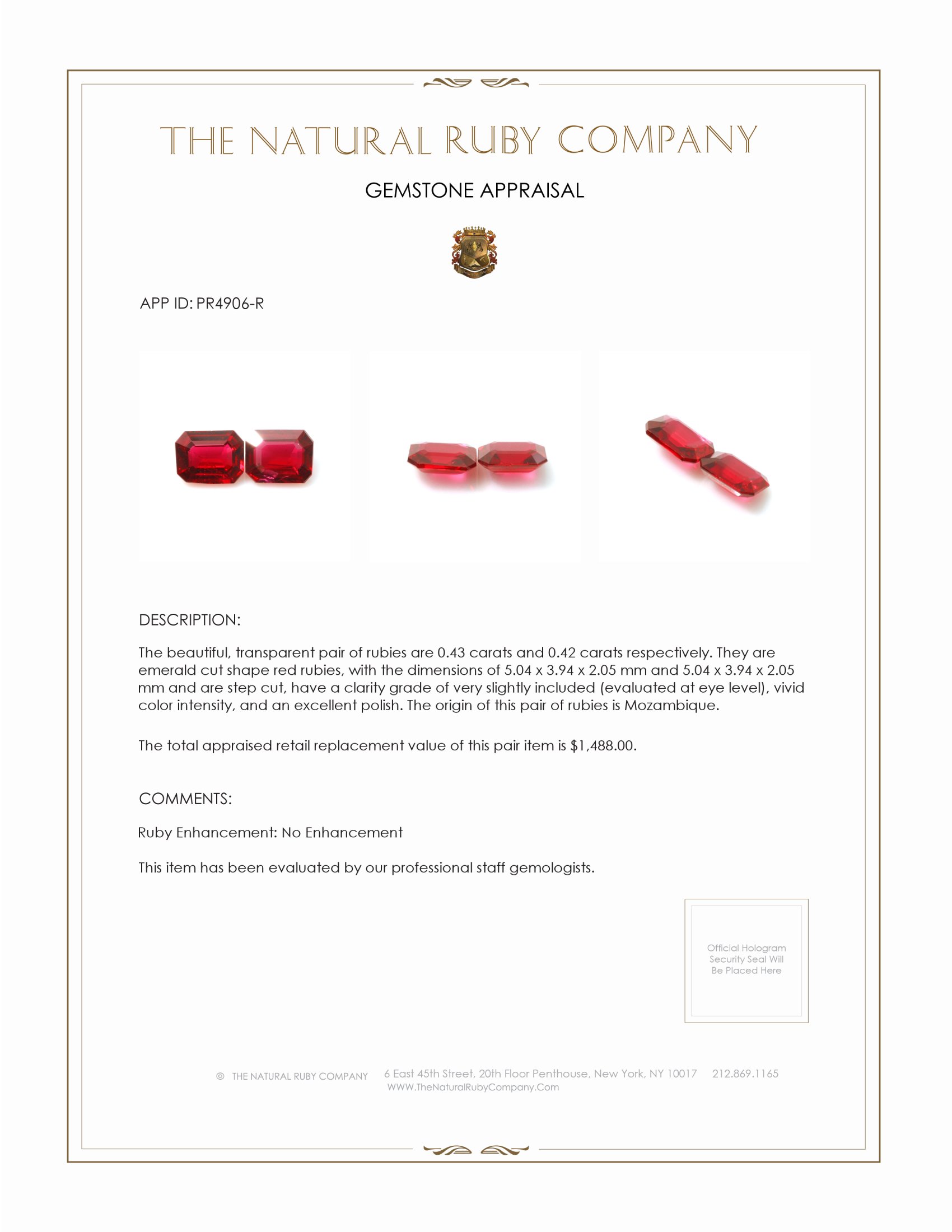 0.85 Ct.Tw. Ruby Pair from Mozambique