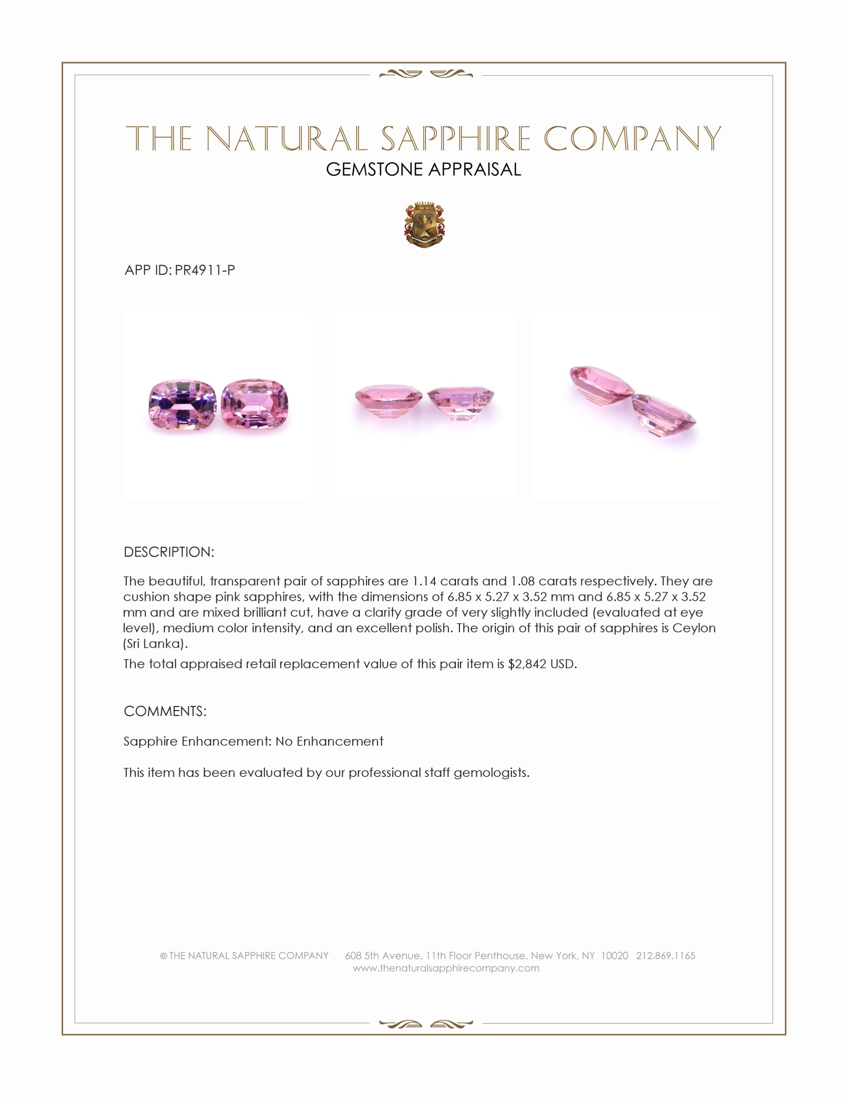 2.22 Ct.Tw. Pink Sapphire Pair from Ceylon (Sri Lanka)