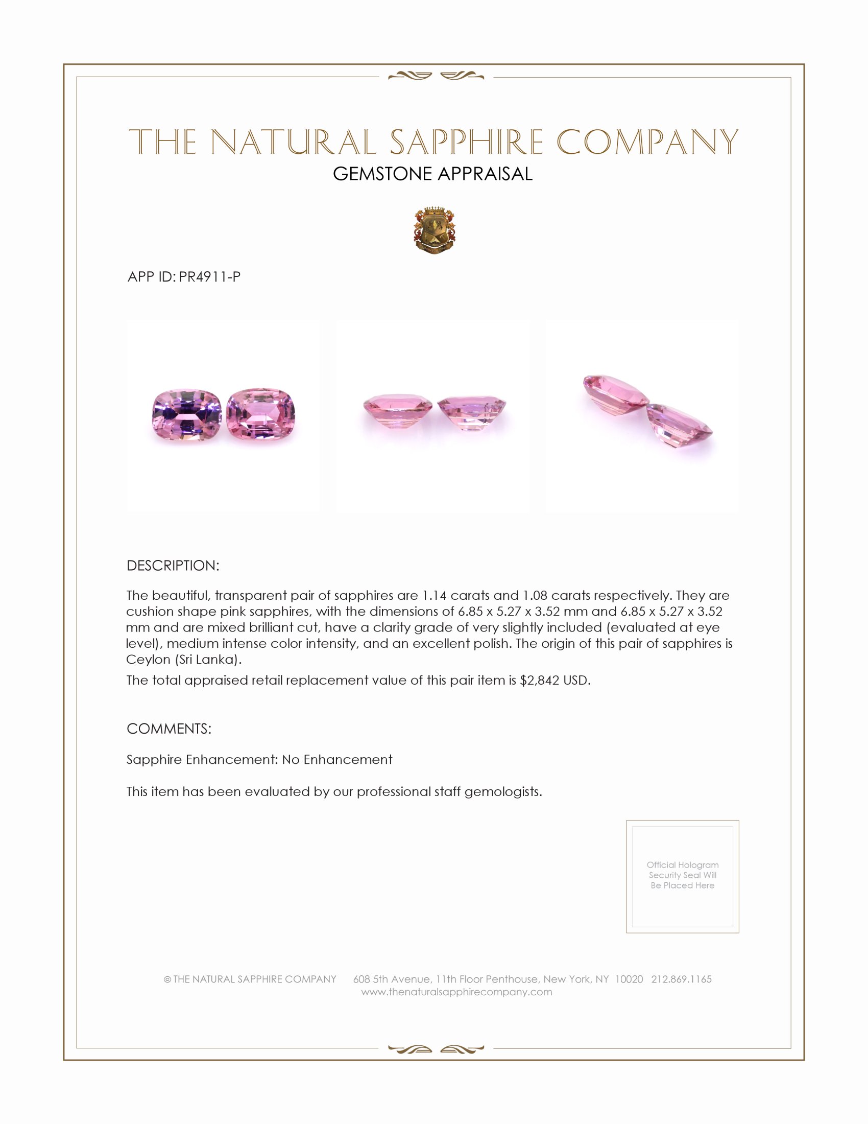 2.22 Ct.Tw. Pink Sapphire Pair from Ceylon (Sri Lanka)