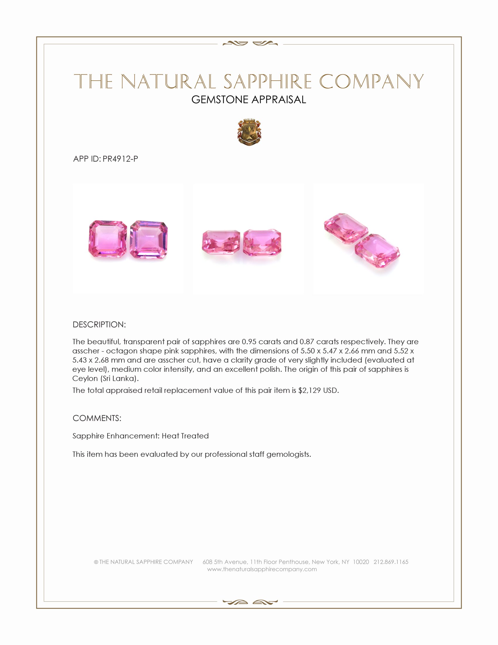 1.82 Ct.Tw. Pink Sapphire Pair from Ceylon (Sri Lanka)