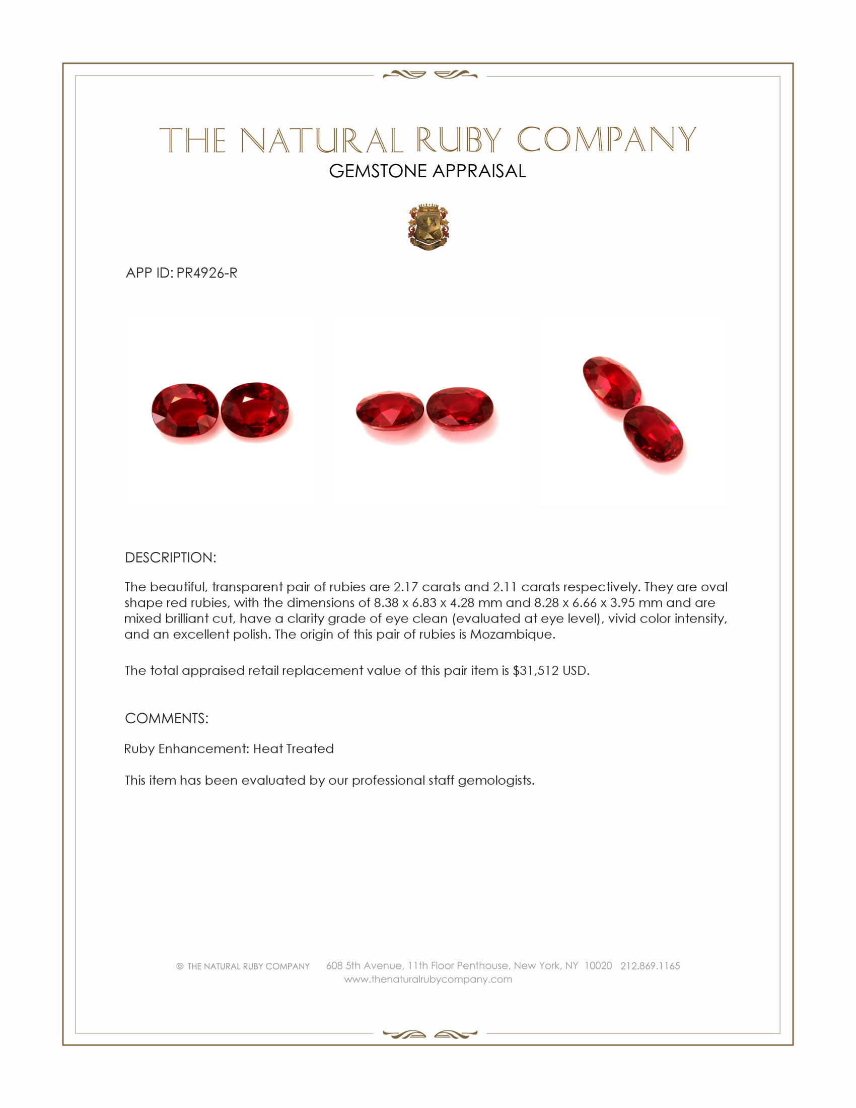 4.28 Ct.Tw. Ruby Pair from Mozambique