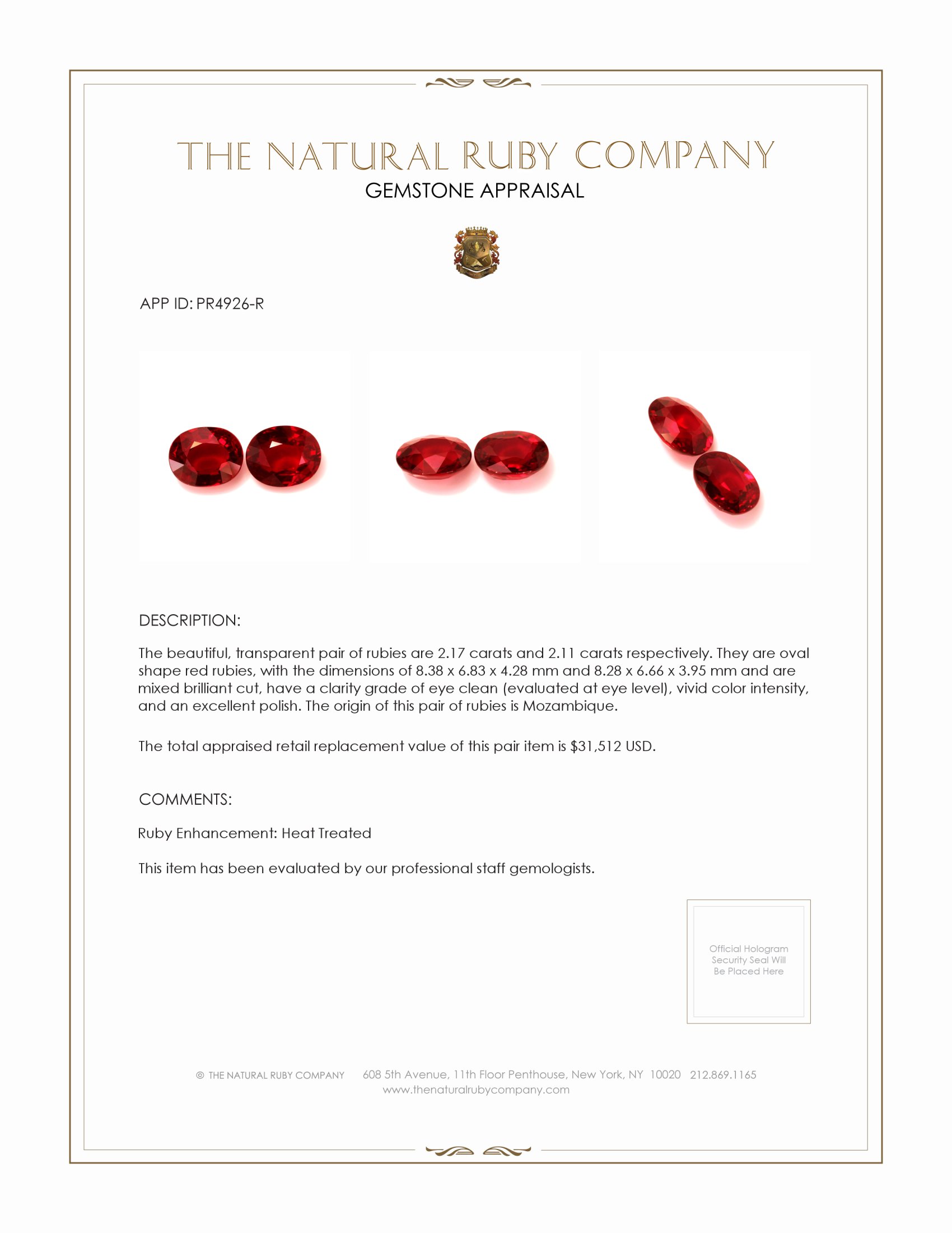 4.28 Ct.Tw. Ruby Pair from Mozambique