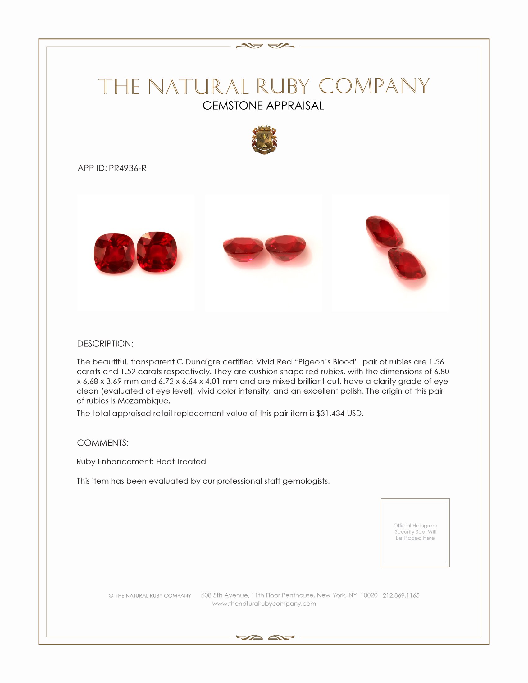3.08 Ct.Tw. Ruby Pair from Mozambique
