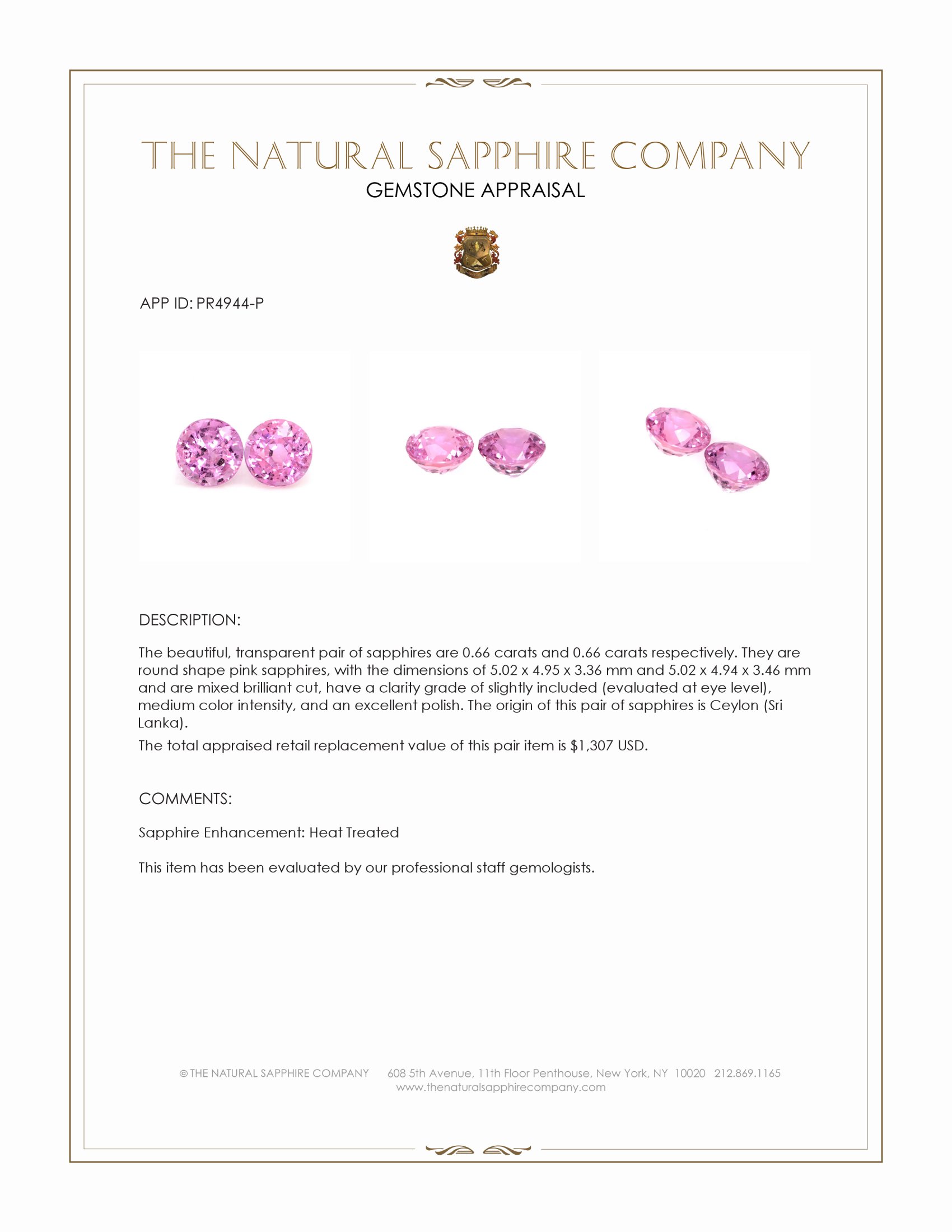 1.32 Ct.Tw. Pink Sapphire Pair from Ceylon (Sri Lanka)