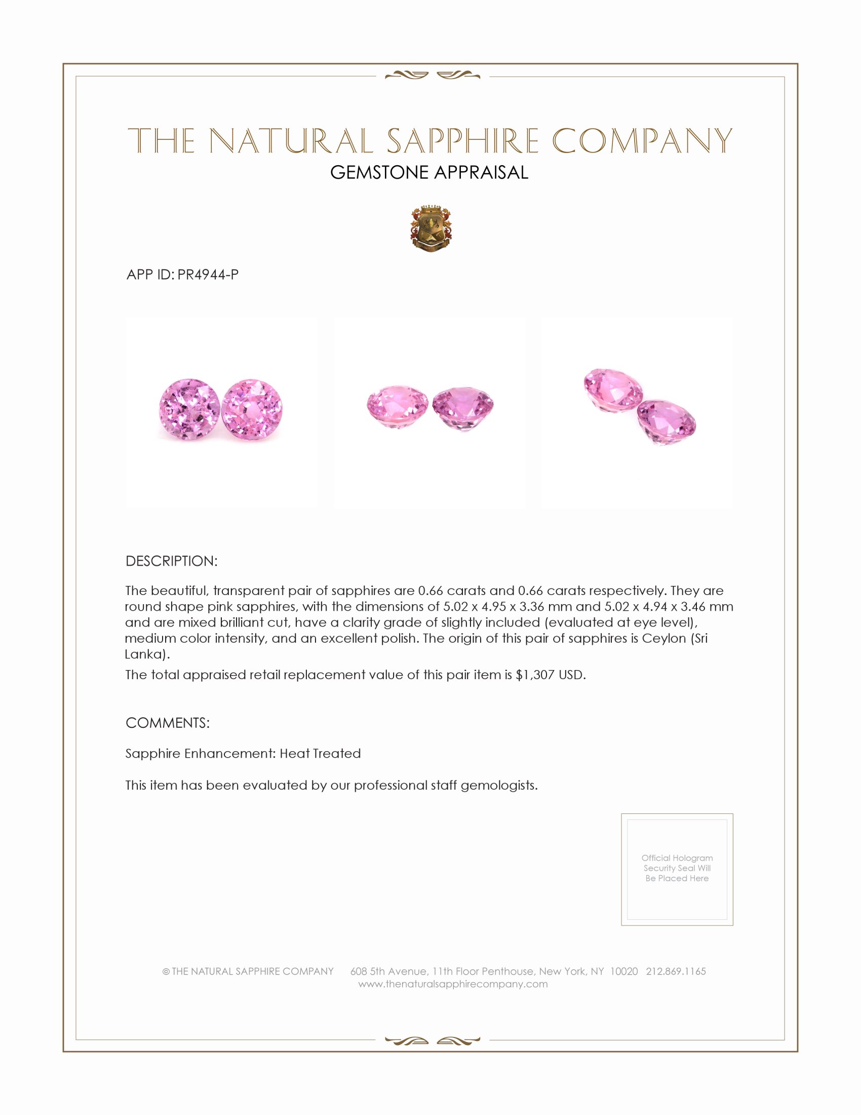 1.32 Ct.Tw. Pink Sapphire Pair from Ceylon (Sri Lanka)