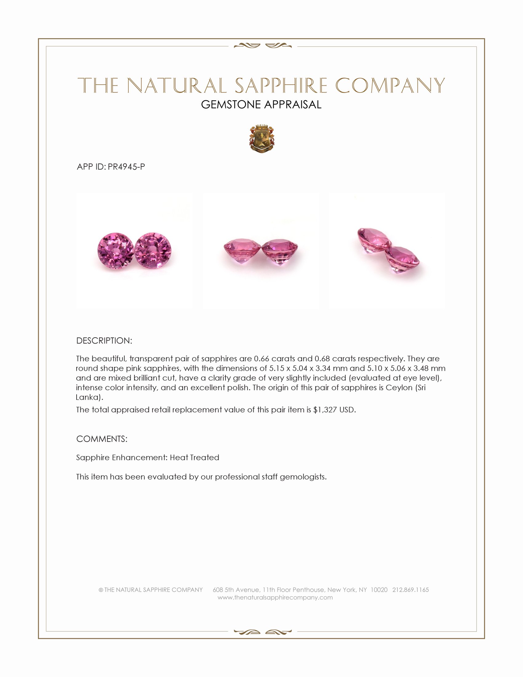 1.34 Ct.Tw. Pink Sapphire Pair from Ceylon (Sri Lanka)