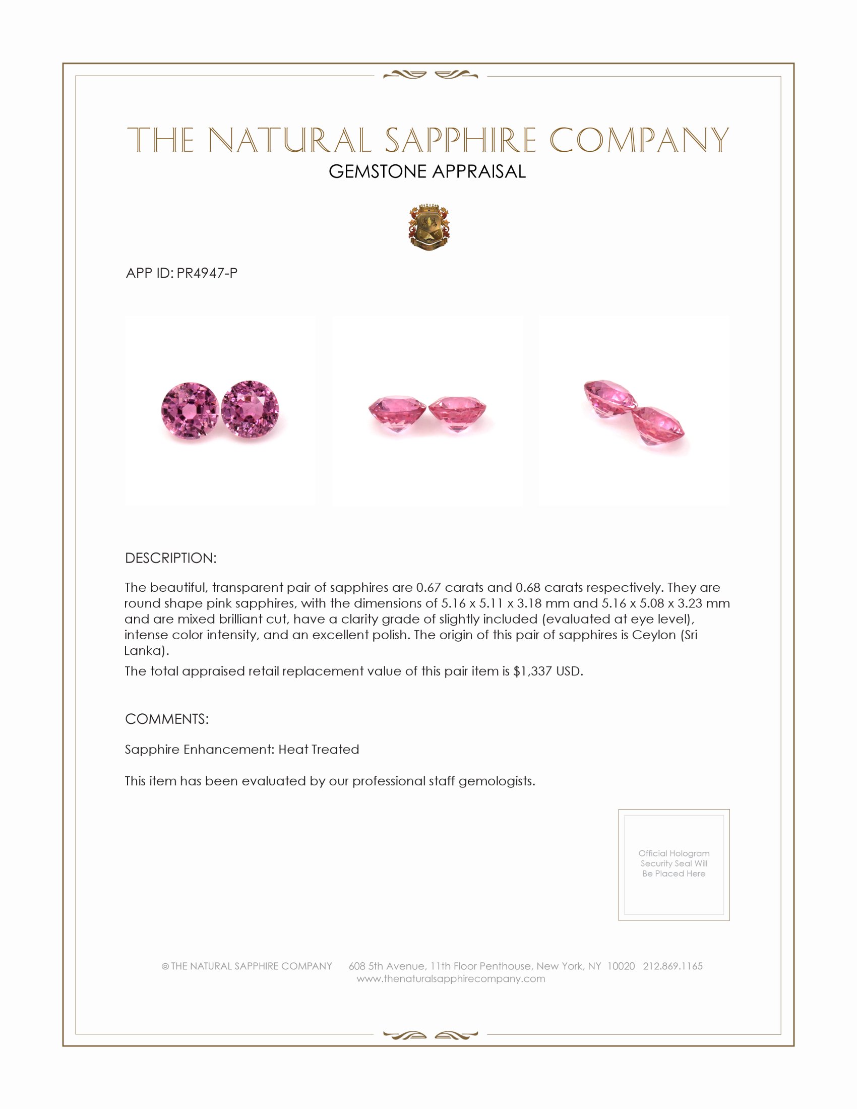 1.35 Ct.Tw. Pink Sapphire Pair from Ceylon (Sri Lanka)