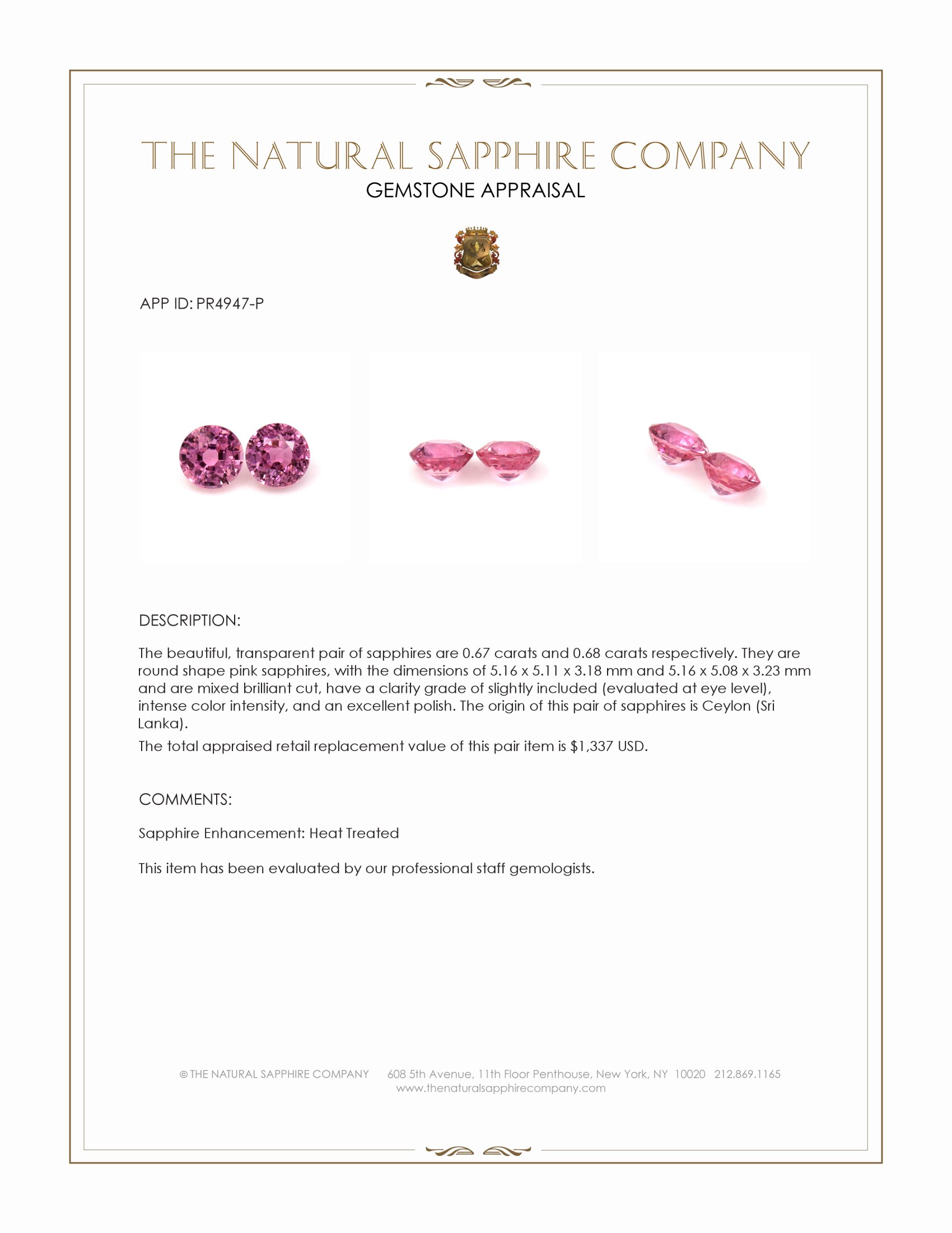 1.35 Ct.Tw. Pink Sapphire Pair from Ceylon (Sri Lanka)