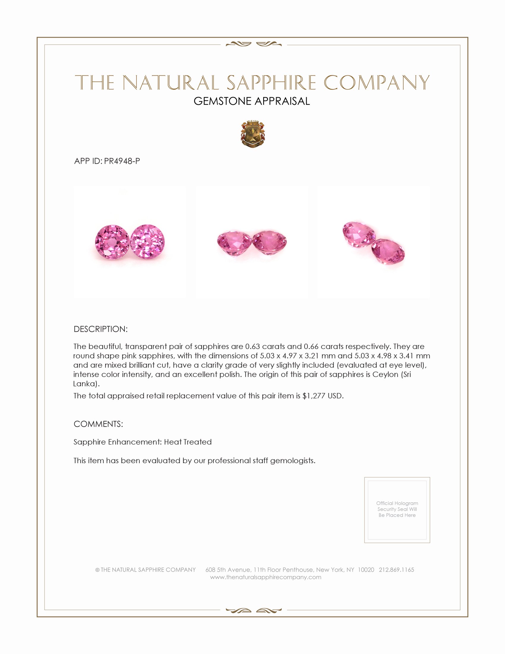 1.29 Ct.Tw. Pink Sapphire Pair from Ceylon (Sri Lanka)