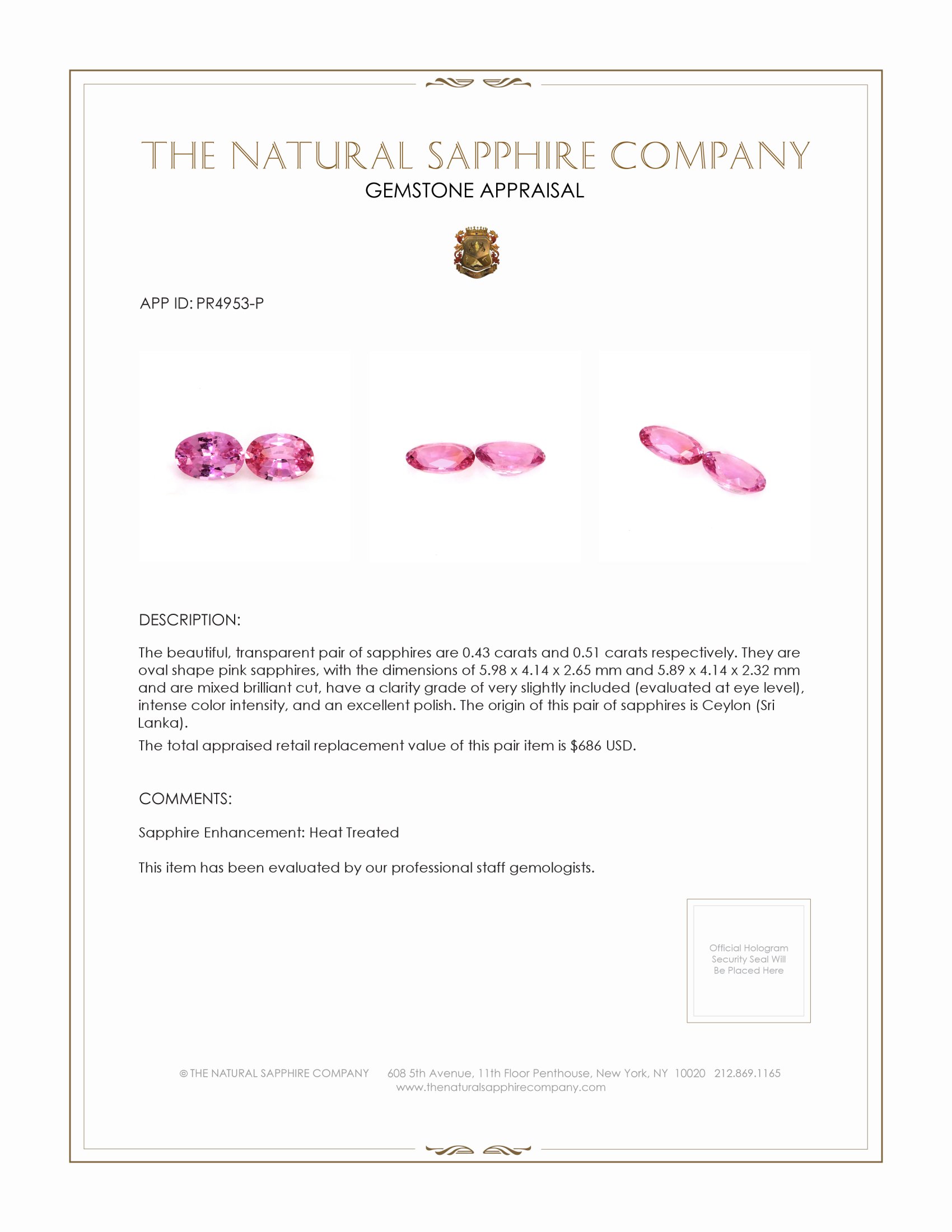 0.94 Ct.Tw. Pink Sapphire Pair from Ceylon (Sri Lanka)