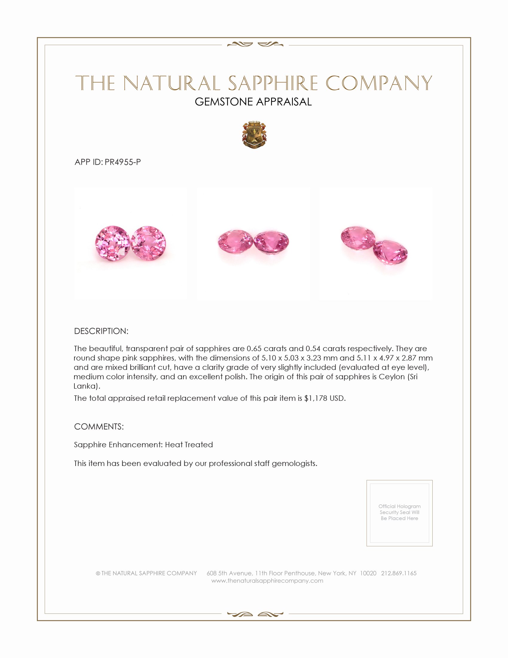 1.19 Ct.Tw. Pink Sapphire Pair from Ceylon (Sri Lanka)