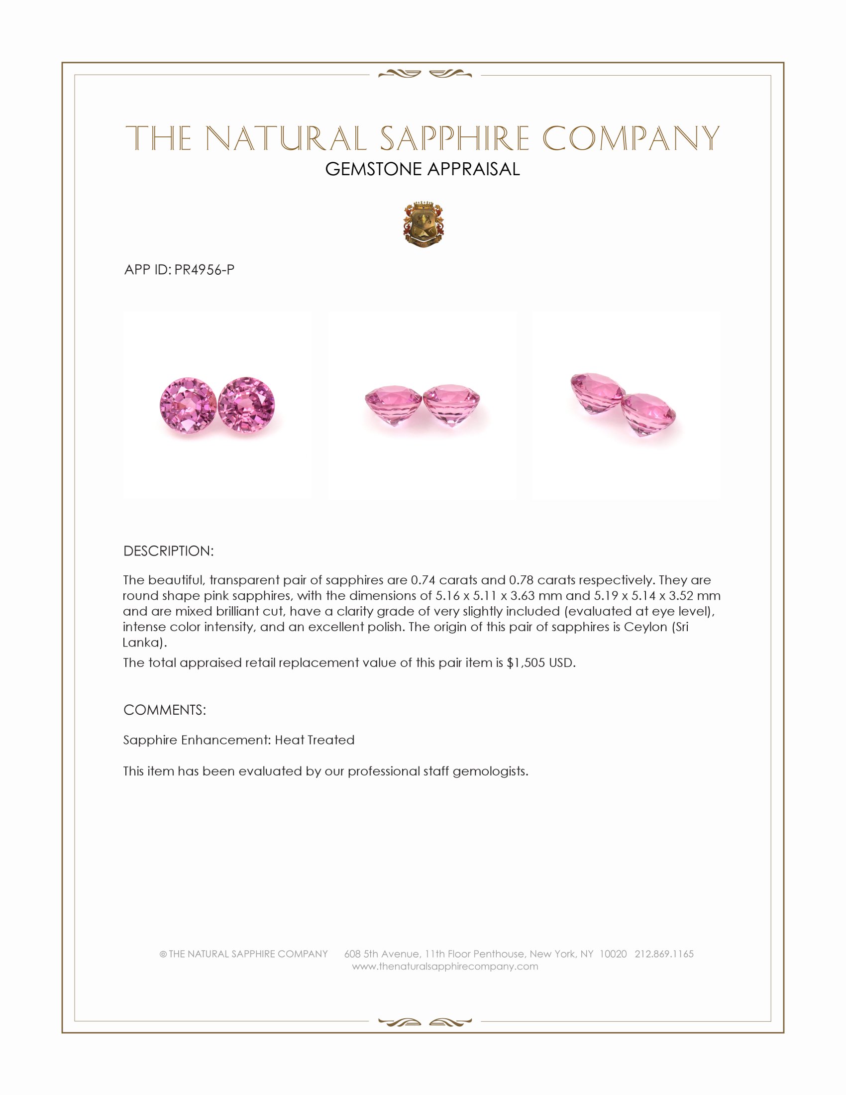1.52 Ct.Tw. Pink Sapphire Pair from Ceylon (Sri Lanka)