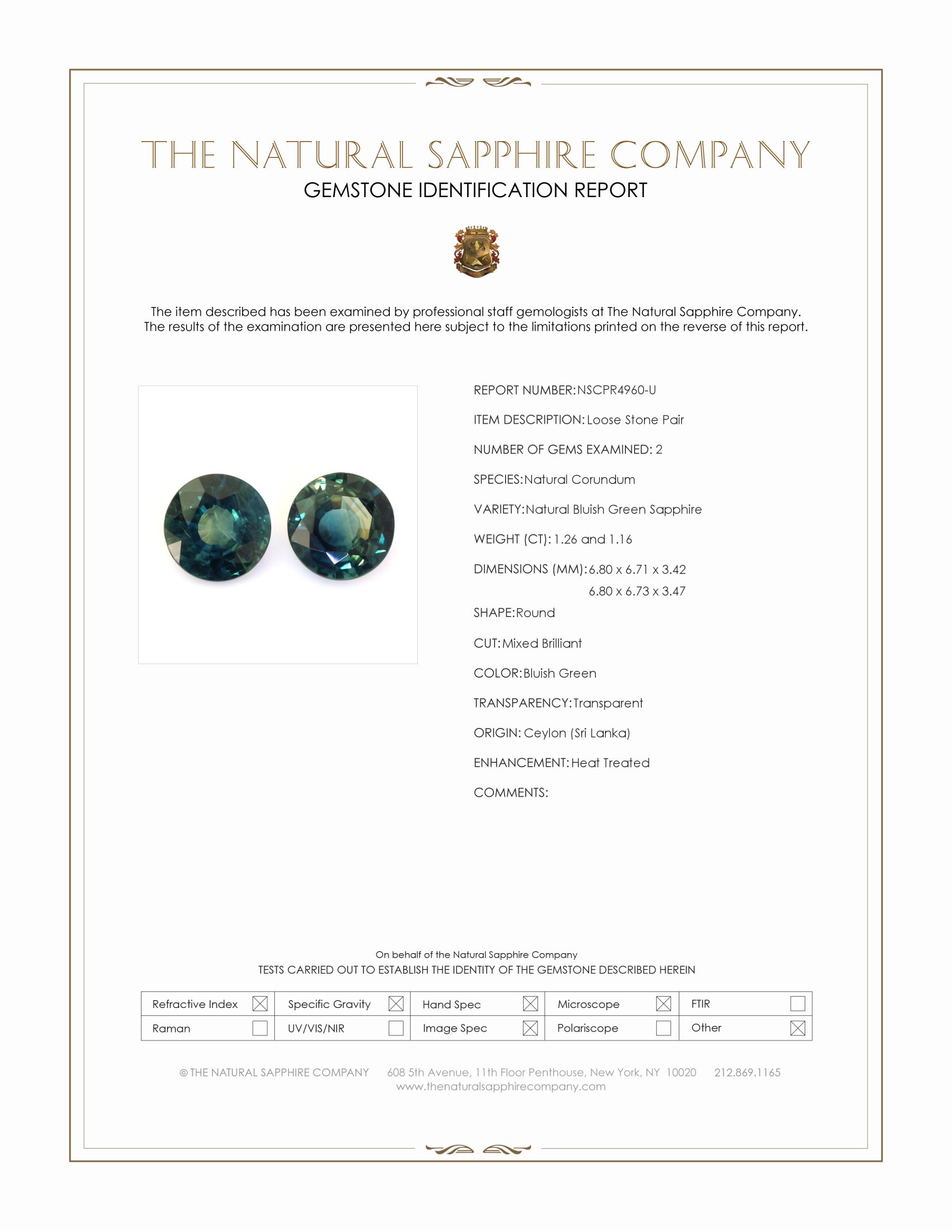2.42 Ct.Tw. Bluish Green Sapphire Pair from Ceylon (Sri Lanka)