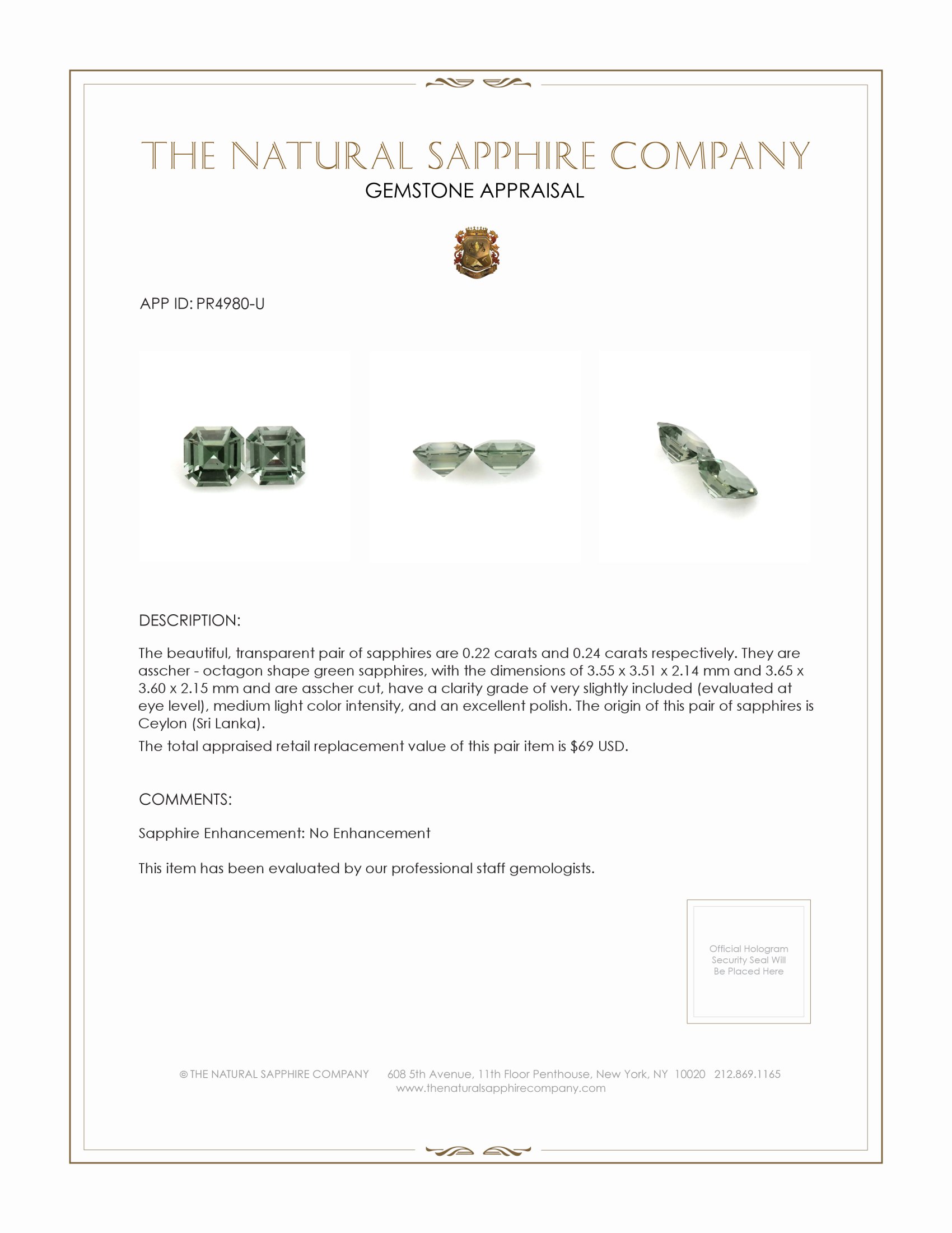 0.46 Ct.Tw. Green Sapphire Pair from Ceylon (Sri Lanka)