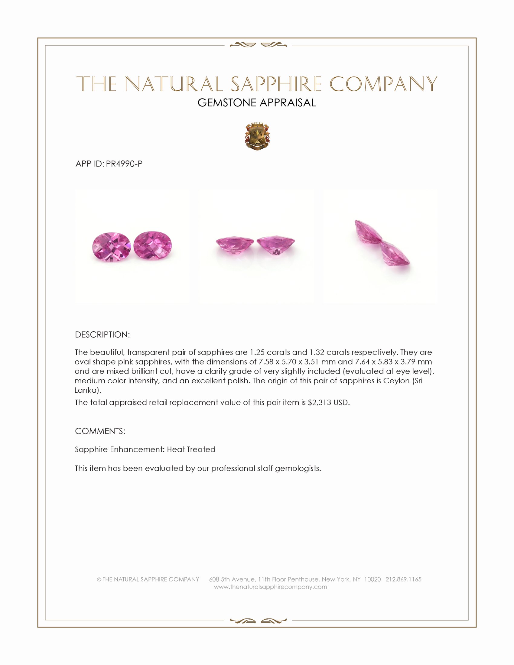 2.57 Ct.Tw. Pink Sapphire Pair from Ceylon (Sri Lanka)