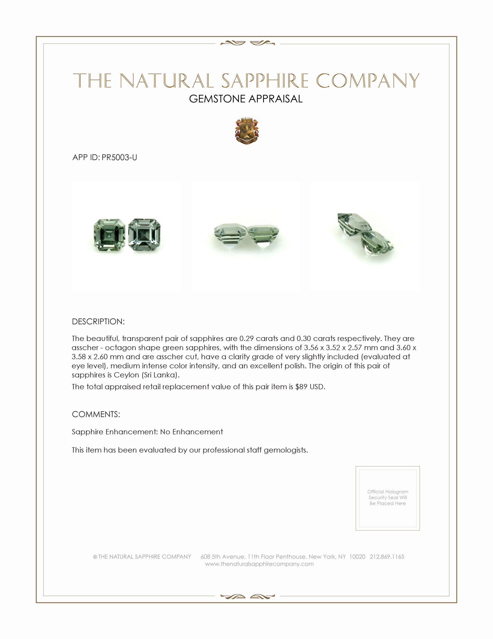 0.59 Ct.Tw. Green Sapphire Pair from Ceylon (Sri Lanka)