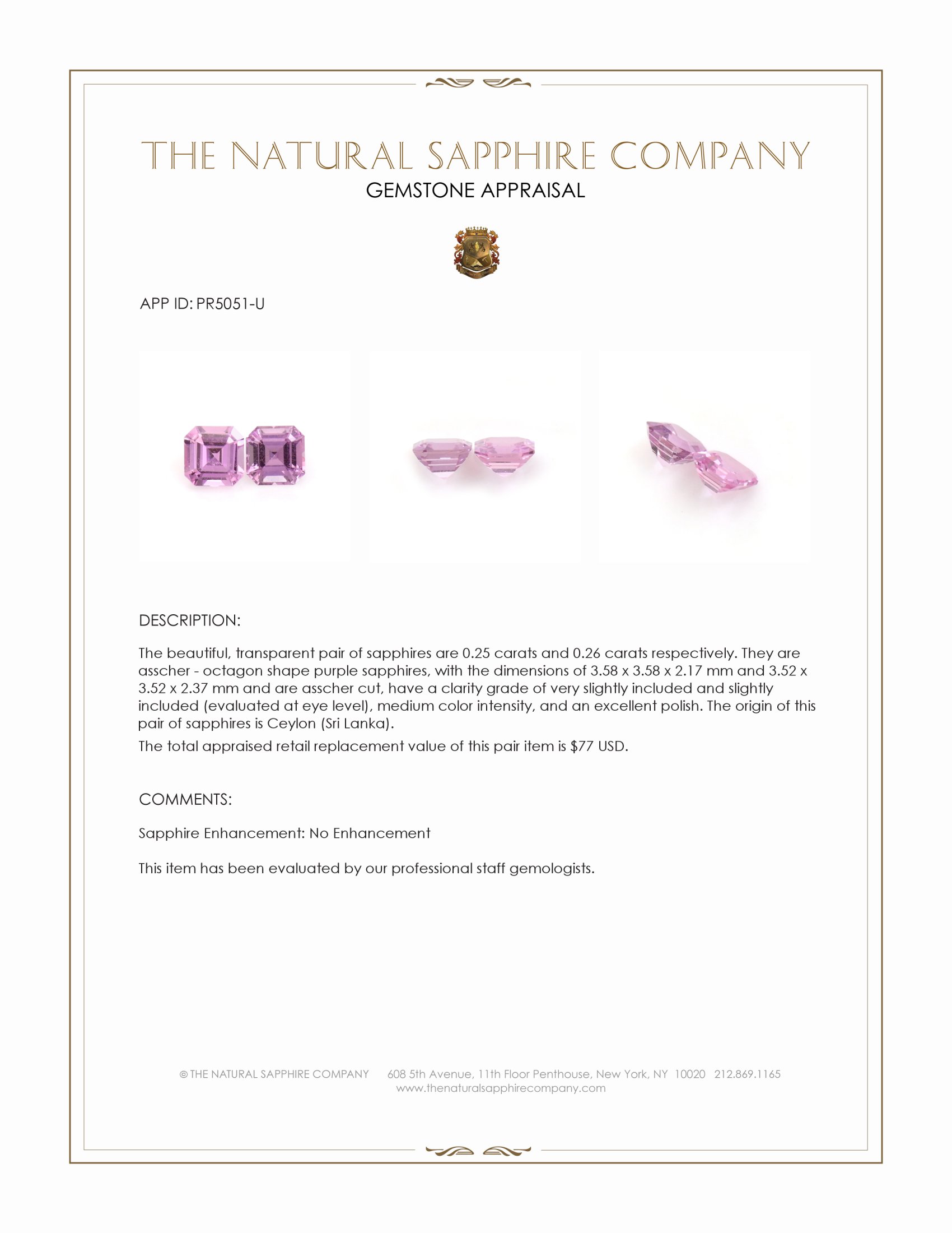 0.51 Ct.Tw. Purple Sapphire Pair from Ceylon (Sri Lanka)