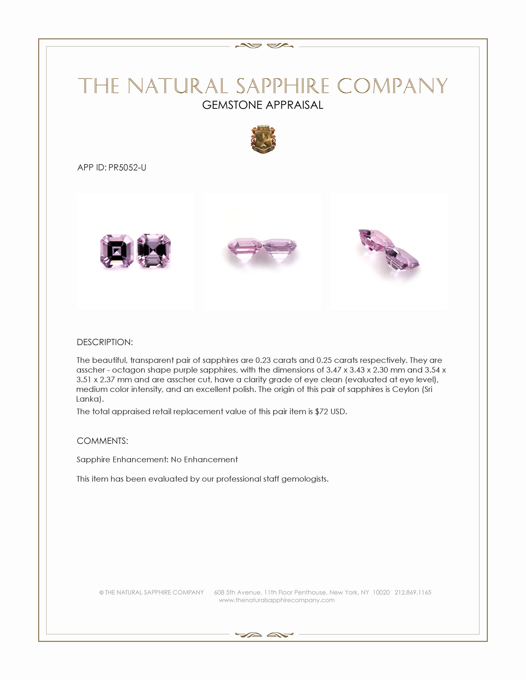 0.48 Ct.Tw. Purple Sapphire Pair from Ceylon (Sri Lanka)