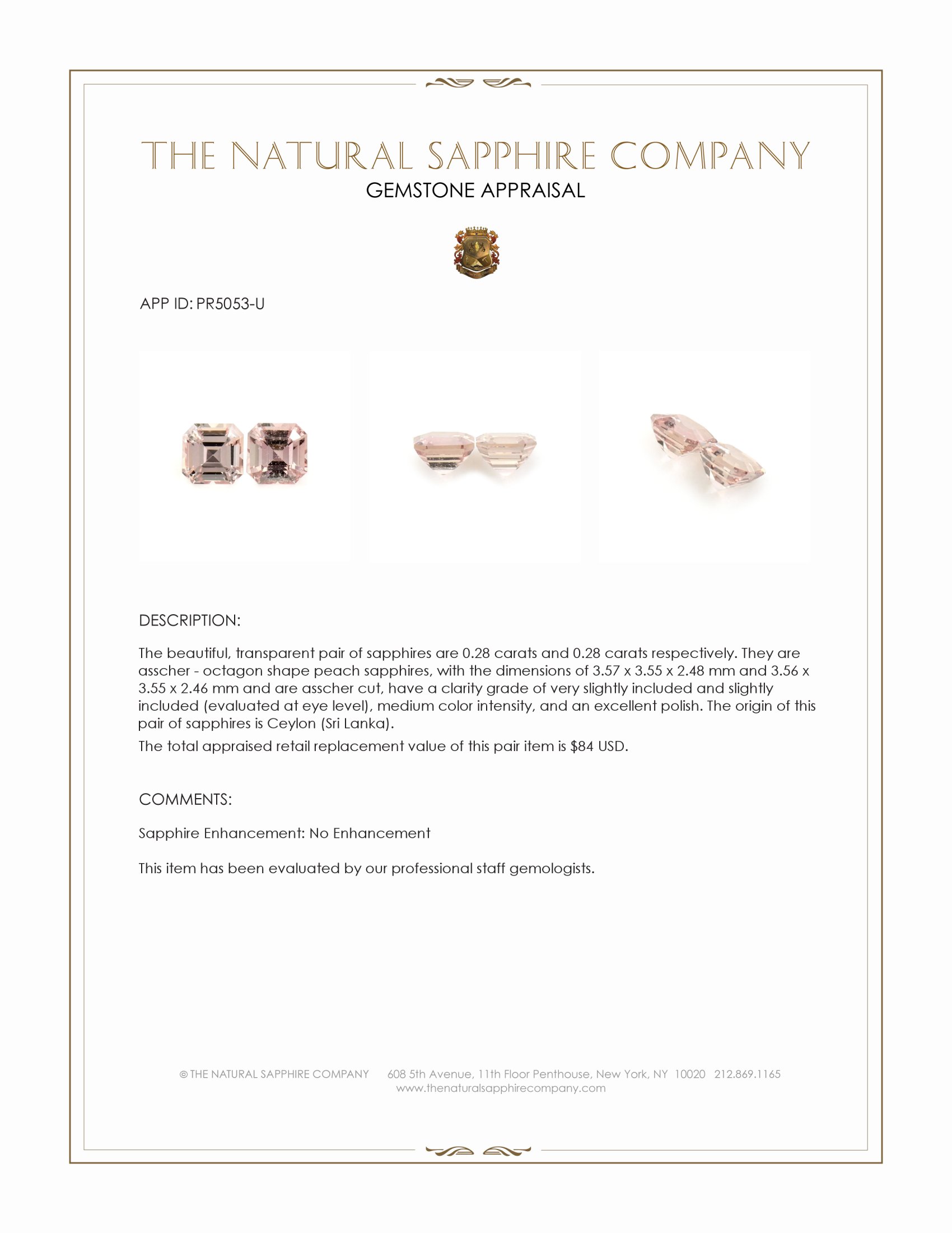 0.56 Ct.Tw. Peach Sapphire Pair from Ceylon (Sri Lanka)