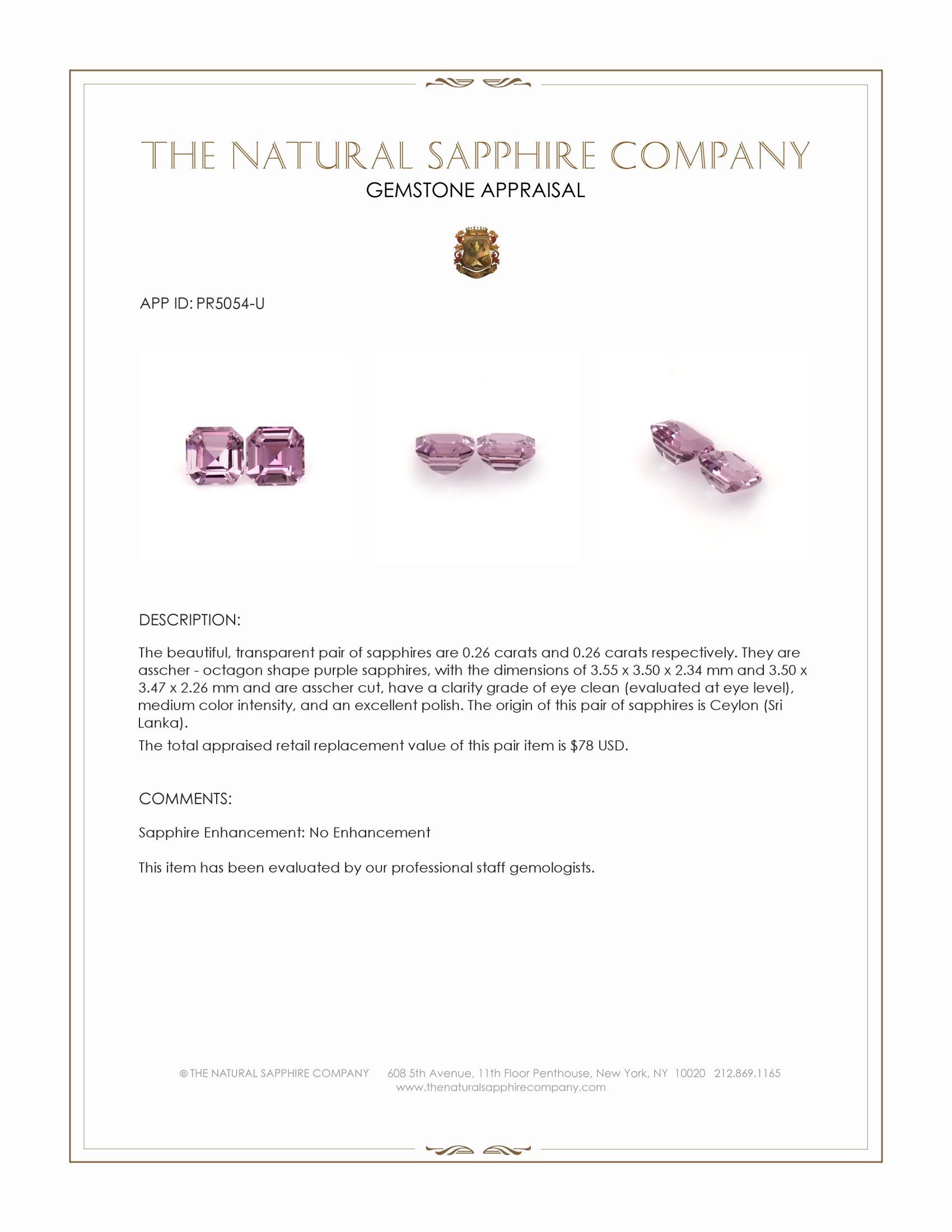 0.52 Ct.Tw. Purple Sapphire Pair from Ceylon (Sri Lanka)