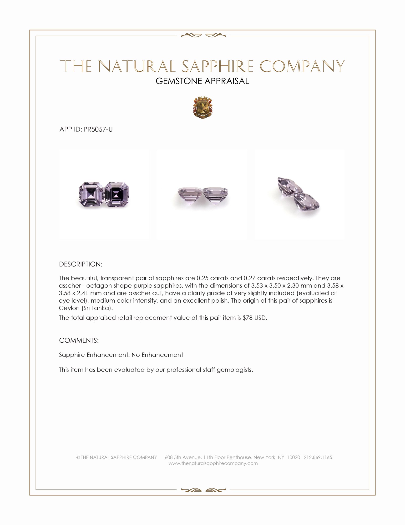 0.52 Ct.Tw. Purple Sapphire Pair from Ceylon (Sri Lanka)