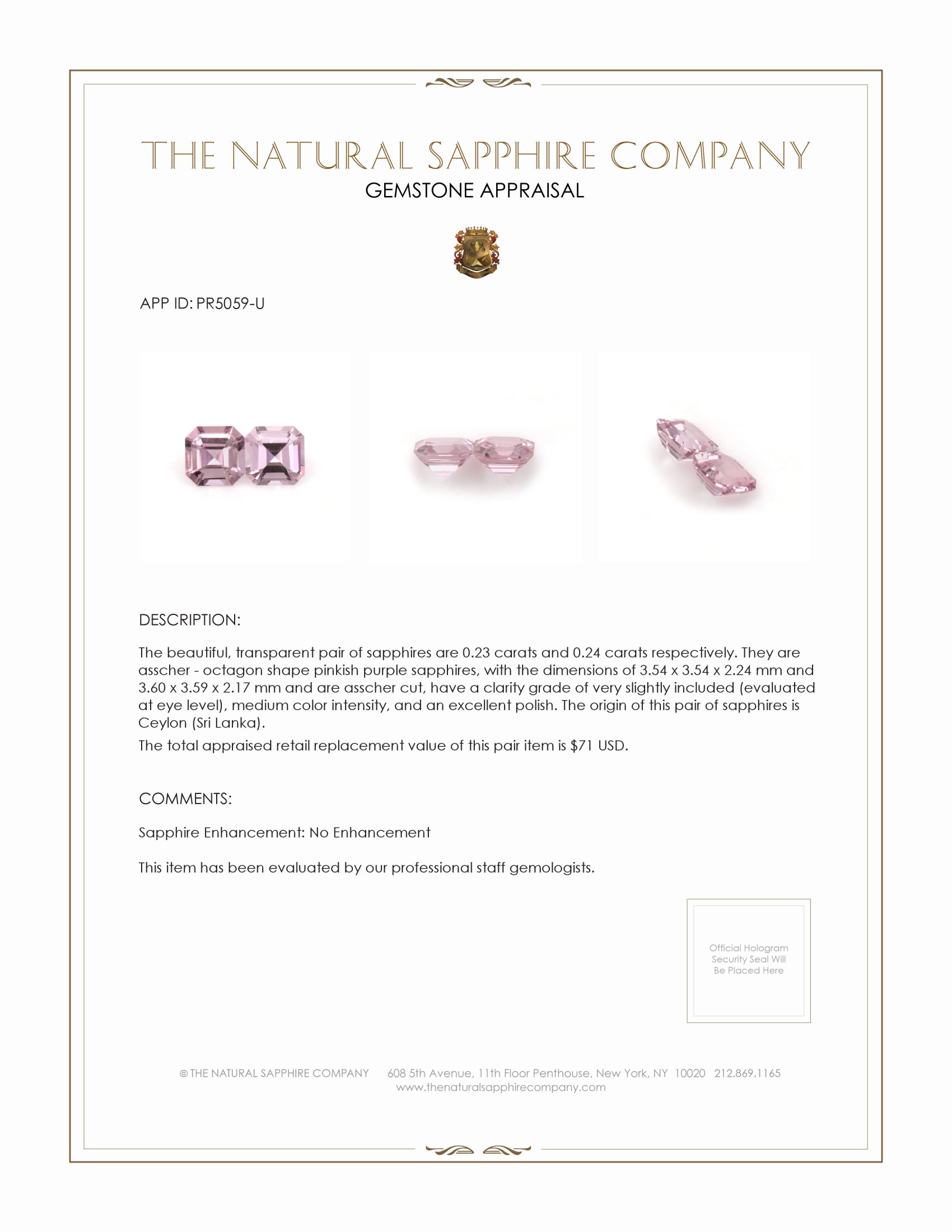 0.47 Ct.Tw. Pinkish Purple Sapphire Pair from Ceylon (Sri Lanka)