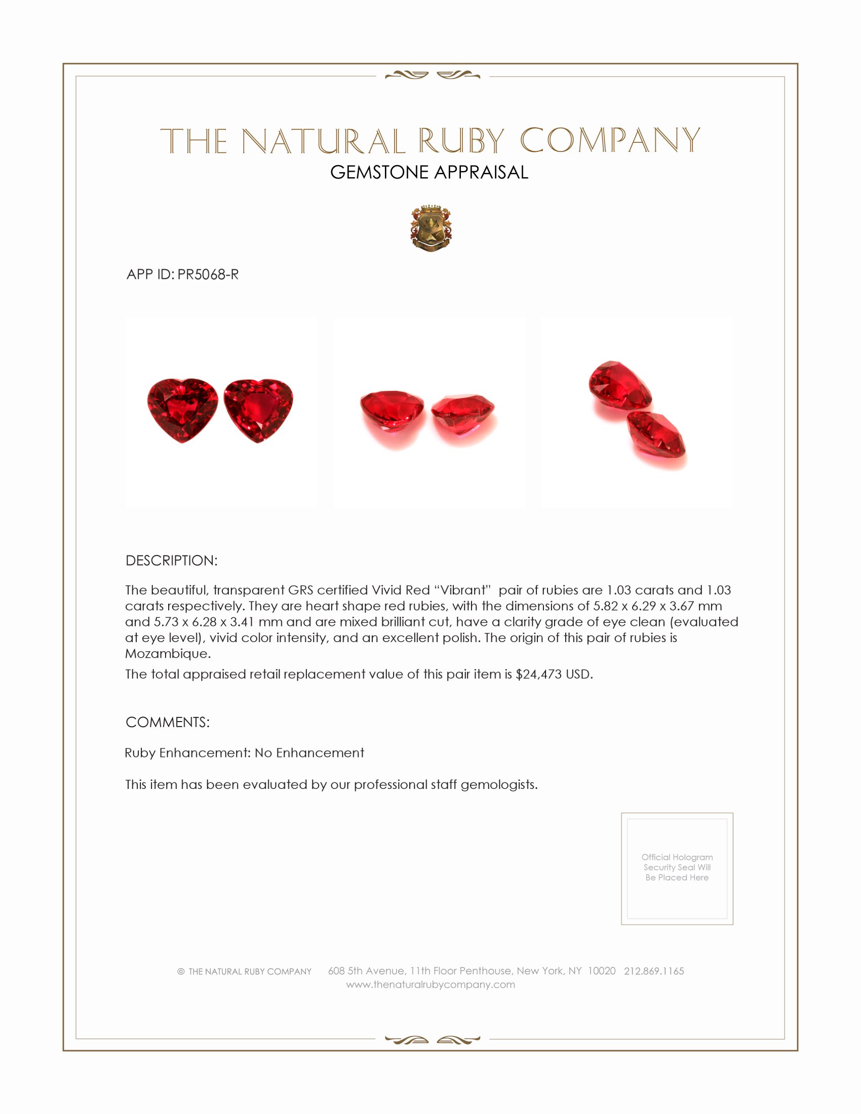 2.06 Ct.Tw. Ruby Pair from Mozambique