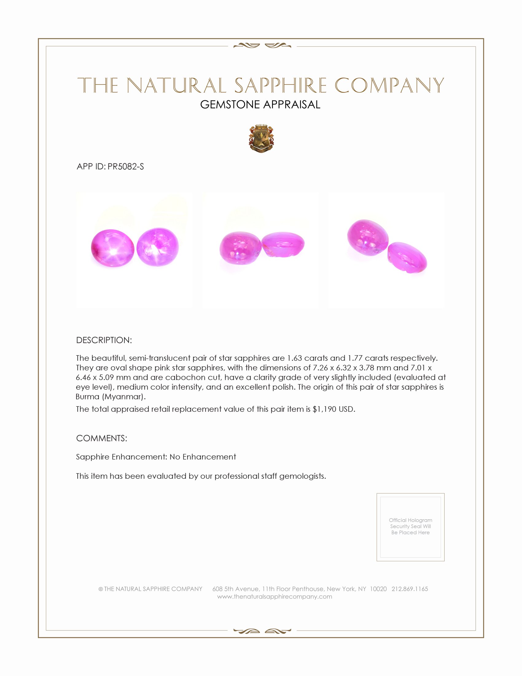 3.40 Ct.Tw. Pink Star Sapphire Pair from Burma (Myanmar)