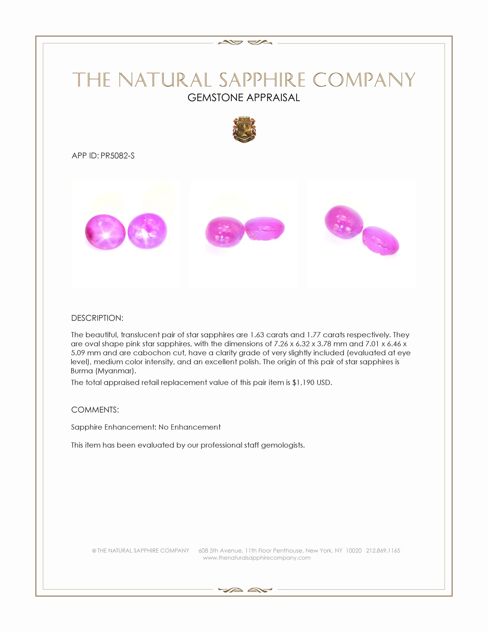 3.40 Ct.Tw. Pink Star Sapphire Pair from Burma (Myanmar)